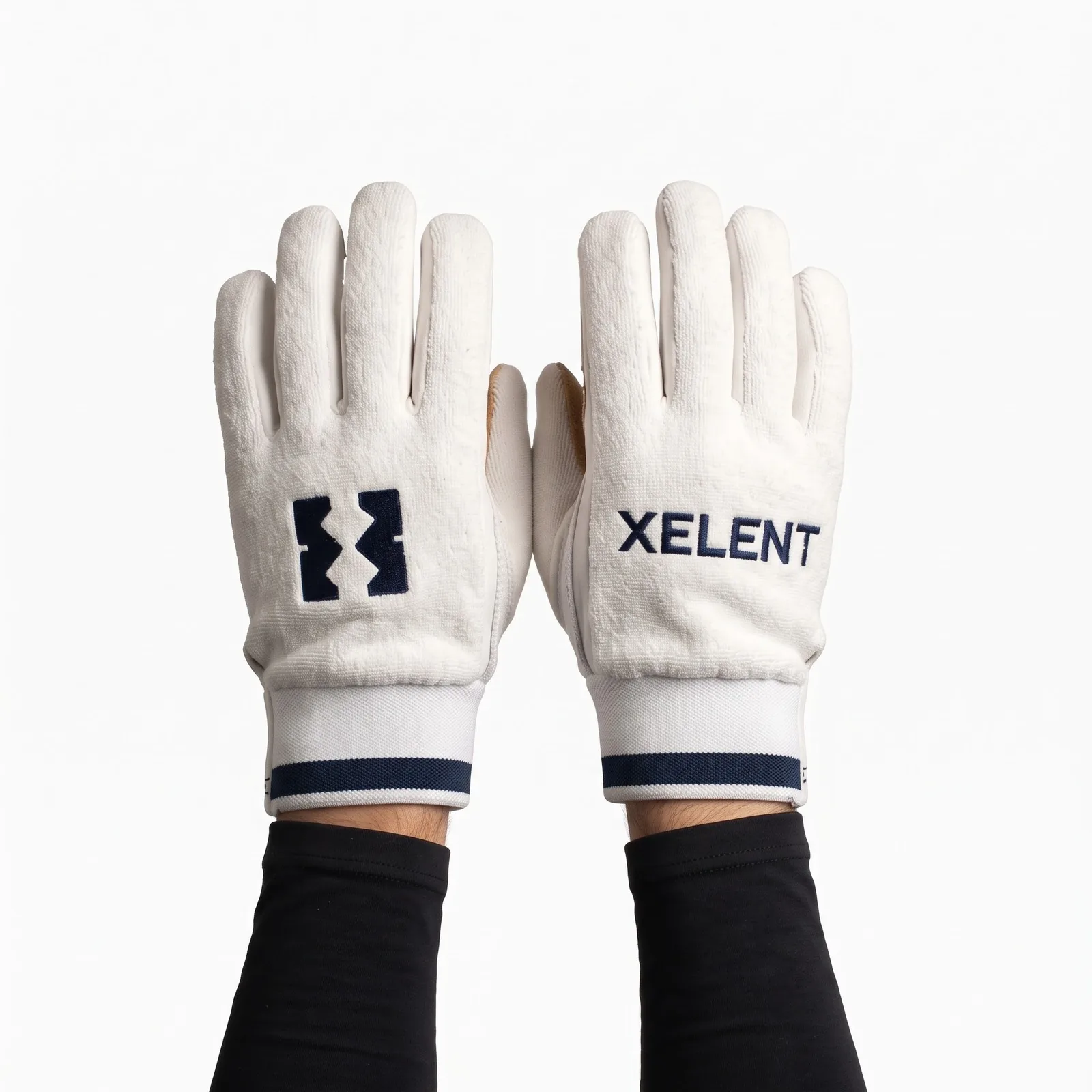 Cricket Inner Gloves Goatskin Leather Embroidered Custom Logo OEM Wholesale — front view