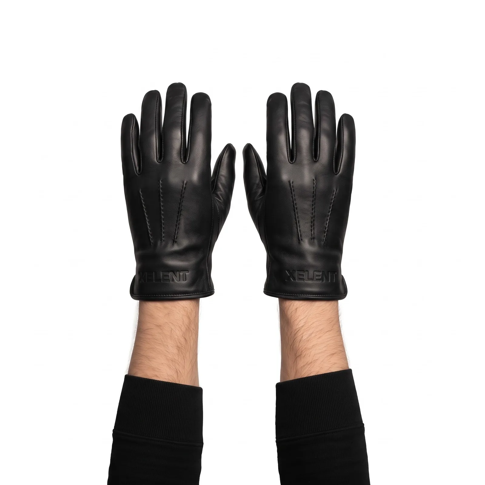 Men Leather Dress Gloves Lambskin Wool Lined Three Point Stitch Winter Gloves Custom Logo OEM Wholesale — front view