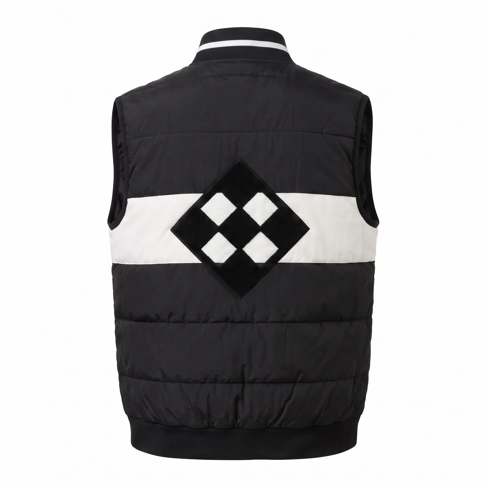 Custom Racing Vest Quilted Nylon Zip Vest Chenille Chequered Diamond Streetwear Gilet OEM Wholesale — back view