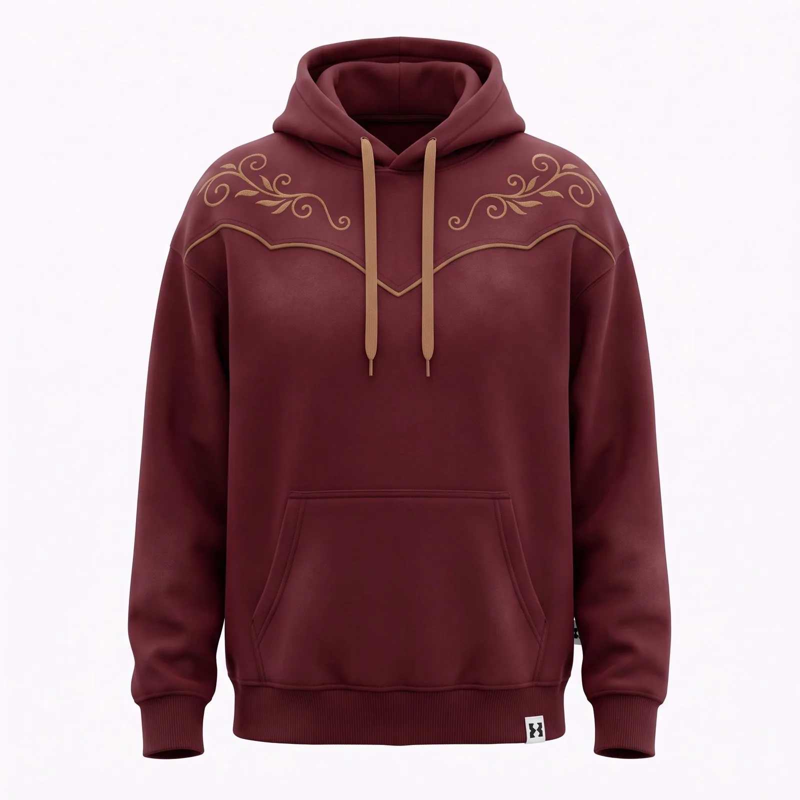 Custom Western Hoodie Embroidered Yoke Horseshoe 400 GSM Heavyweight Fleece Pullover Streetwear OEM Wholesale — front view