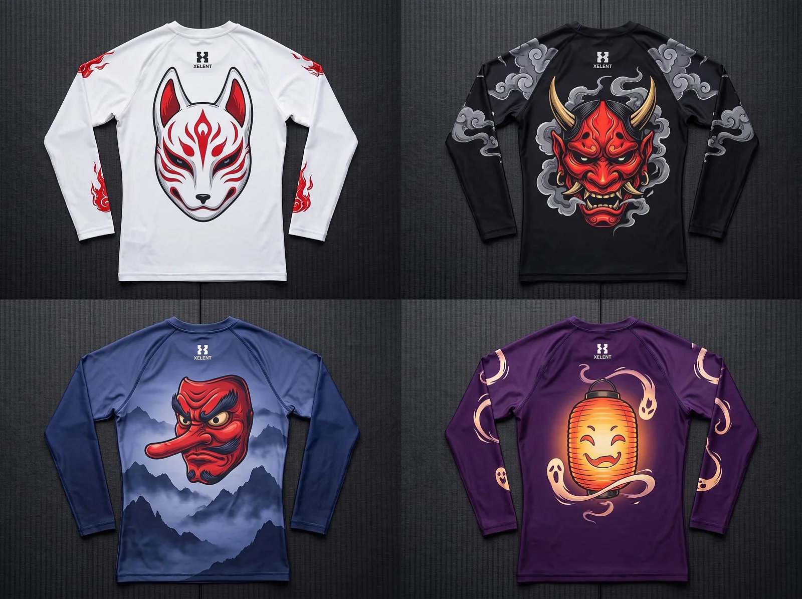 Japanese Yokai BJJ Rashguard Collection, Sublimated Custom BJJ Rash Guard, Wholesale OEM MMA Compression Shirt — front view