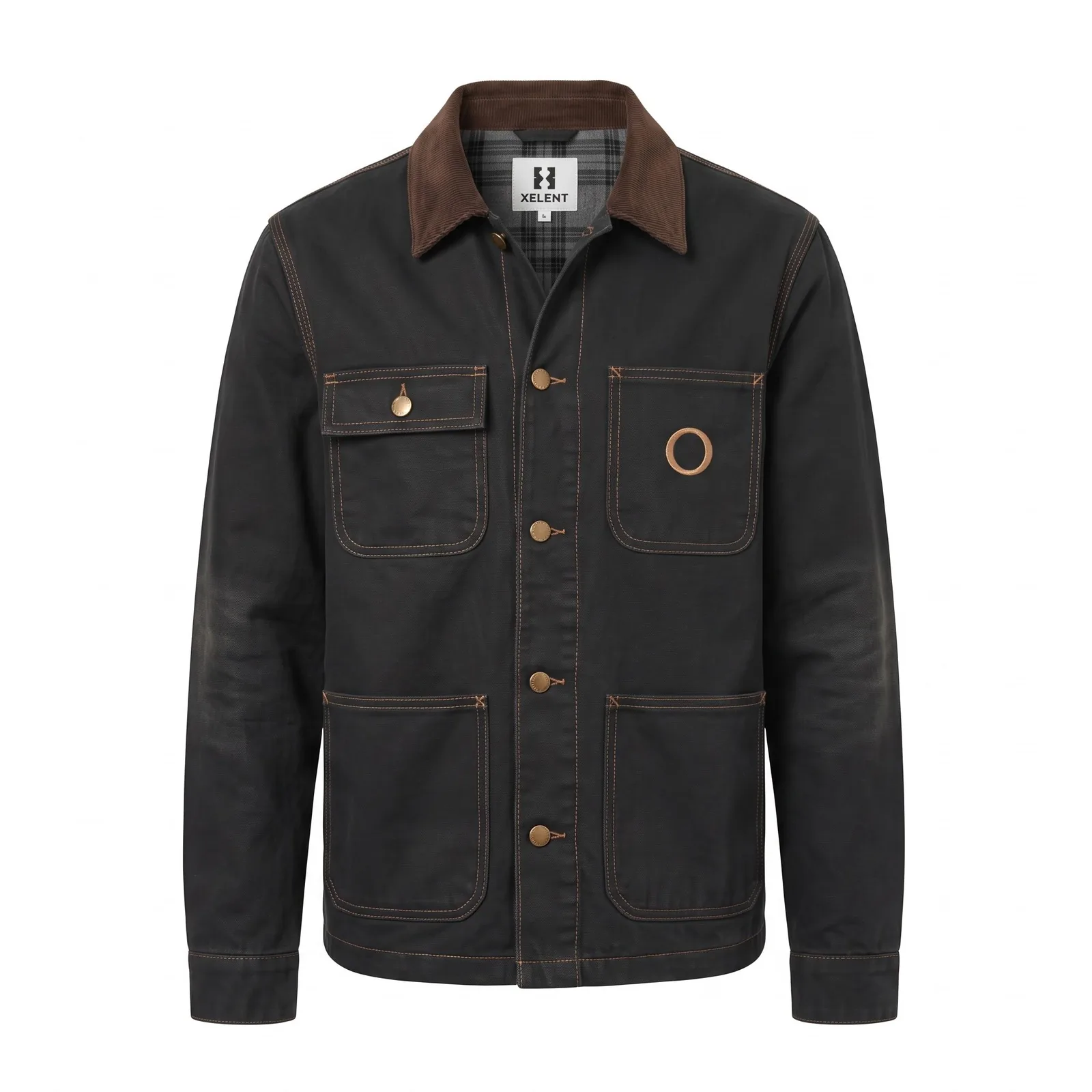 Custom Canvas Work Jacket Washed Duck Corduroy Collar Flannel Lined Skate Chore Jacket OEM Wholesale — front view