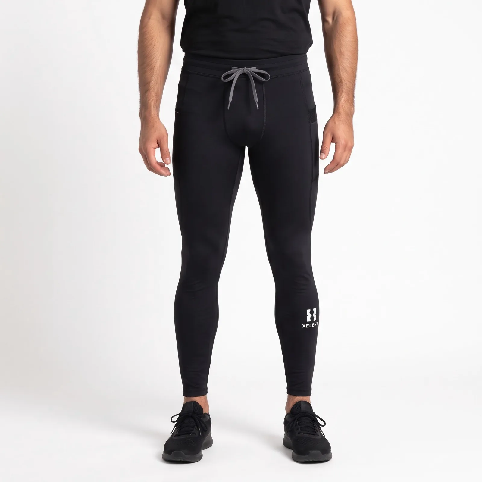 Men's Thigh-Pocket Running Tights Nylon Spandex Zip Pockets Reflective Custom Logo OEM Wholesale — front view