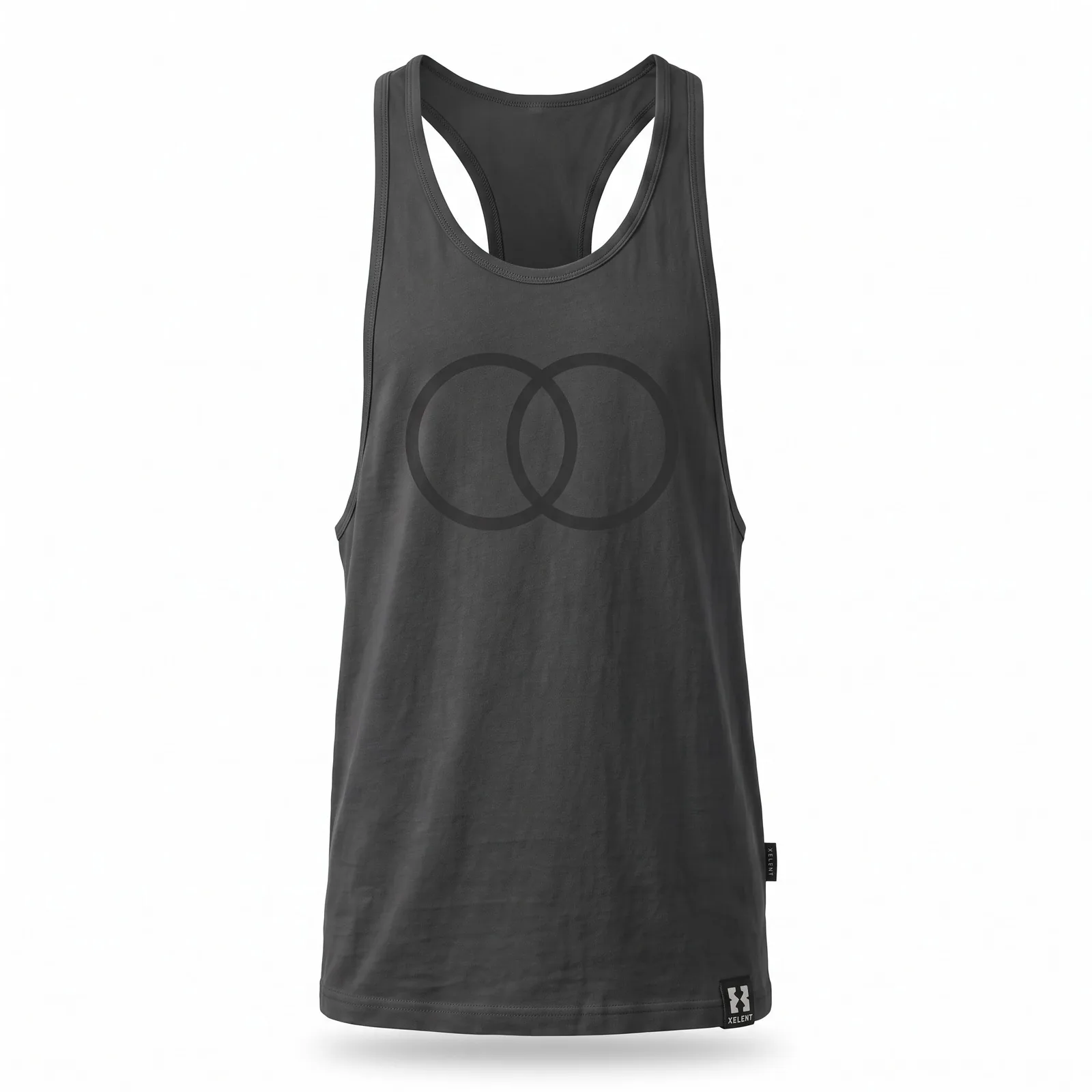 Custom Stringer Tank Top Drop Arm Washed Cotton Gym Tank Tonal Print Bodybuilding Vest OEM Wholesale — front view