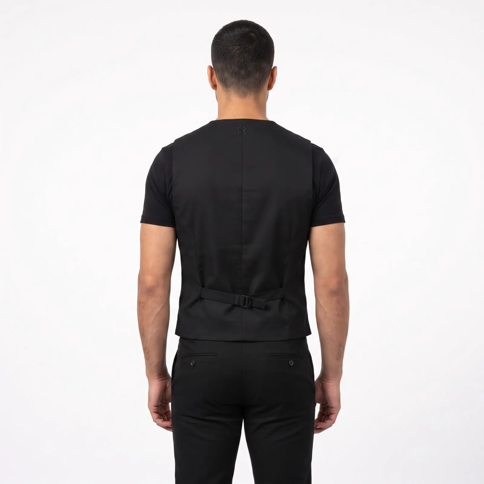 Bartender Vest, Tailored Stretch Twill Cotton Pockets Embroidered Stretch Custom Logo OEM Wholesale — back view