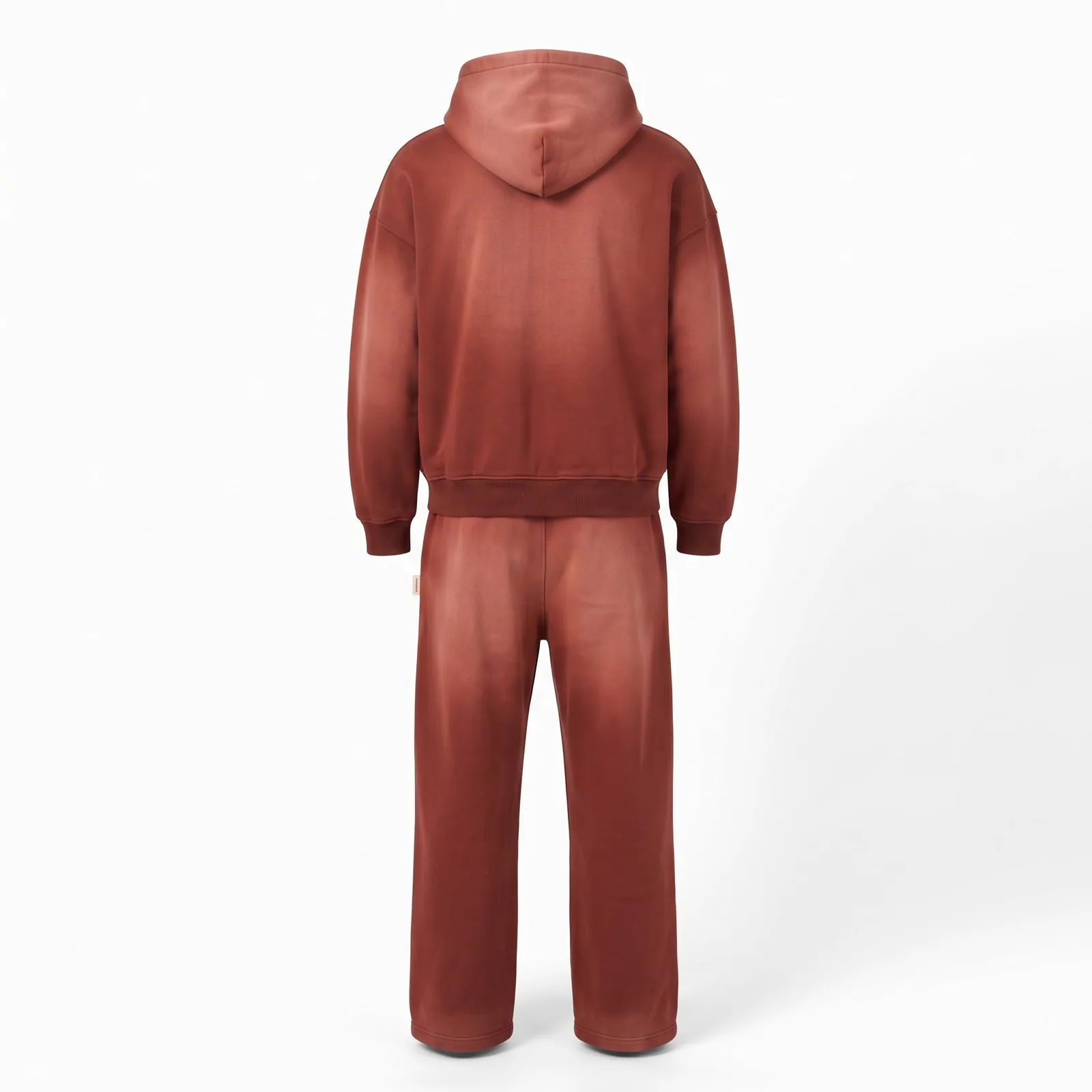Custom Sun Faded Hoodie and Sweatpants Set 400 GSM Cotton Fleece Chenille Crest Streetwear Sweatsuit OEM Wholesale — back view