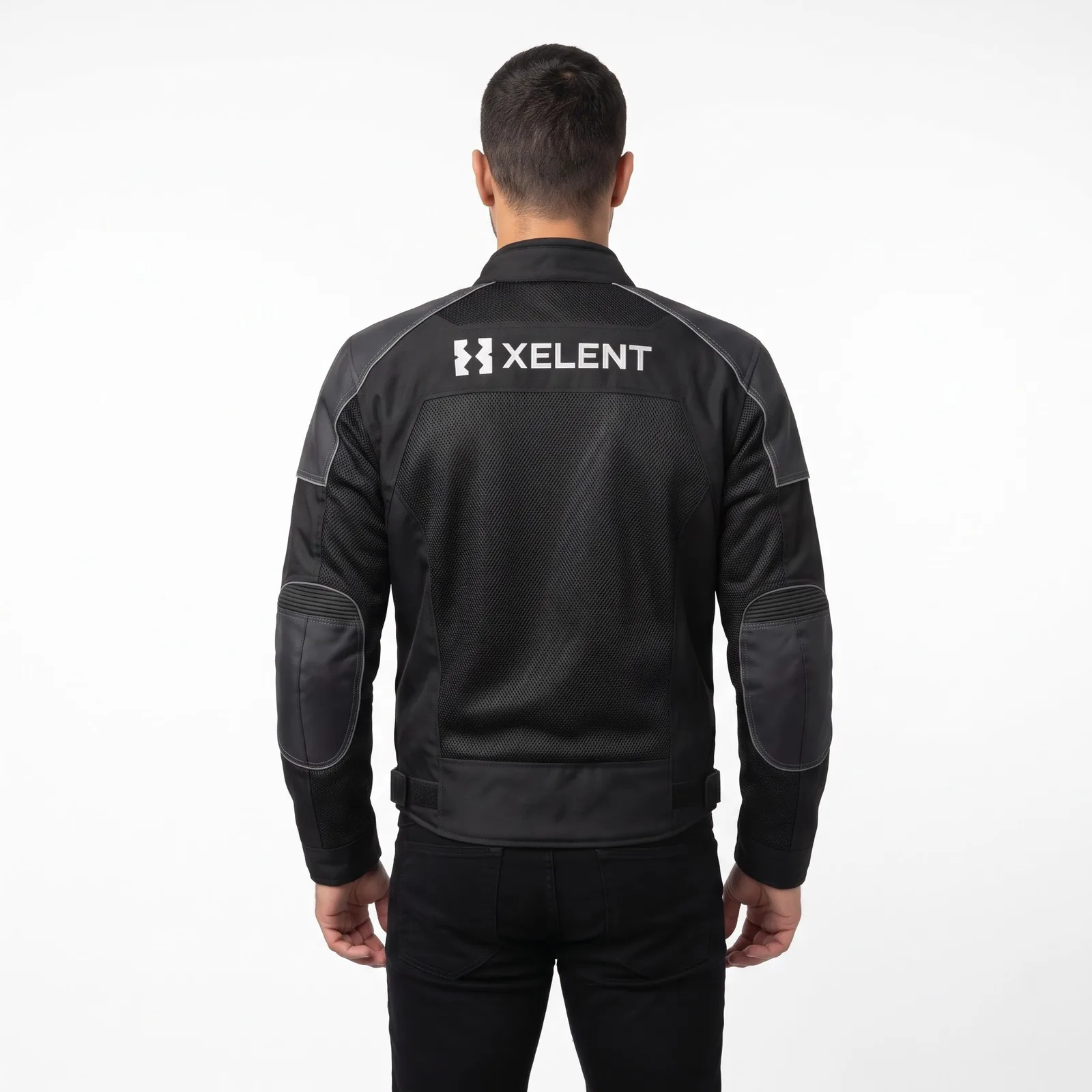 Summer Mesh Motorcycle Jacket Quilted Zip Pockets Custom Logo OEM Wholesale — back view