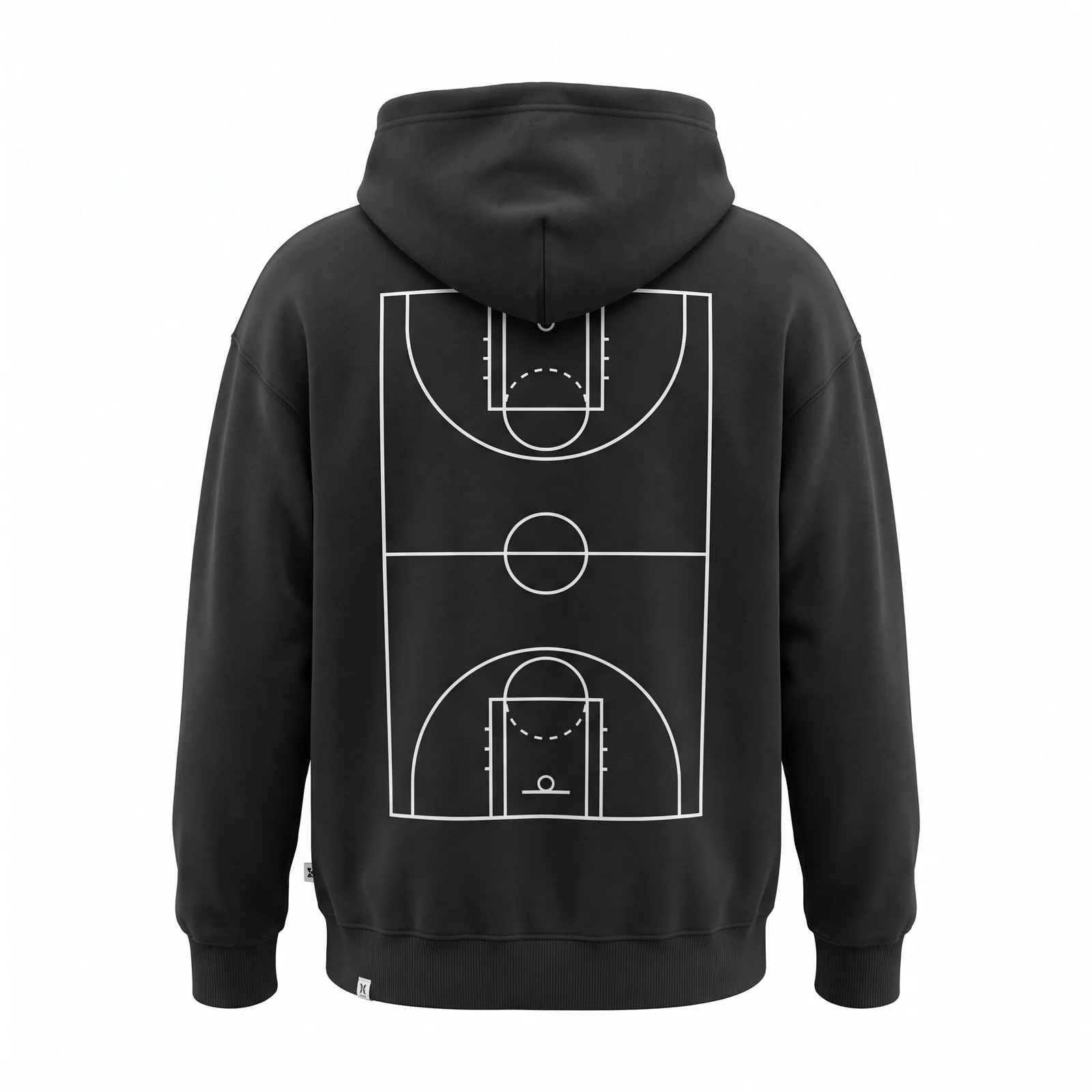 Custom Basketball Hoodie 400 GSM Washed Heavyweight Fleece Court Lines Back Print Streetwear OEM Wholesale — back view