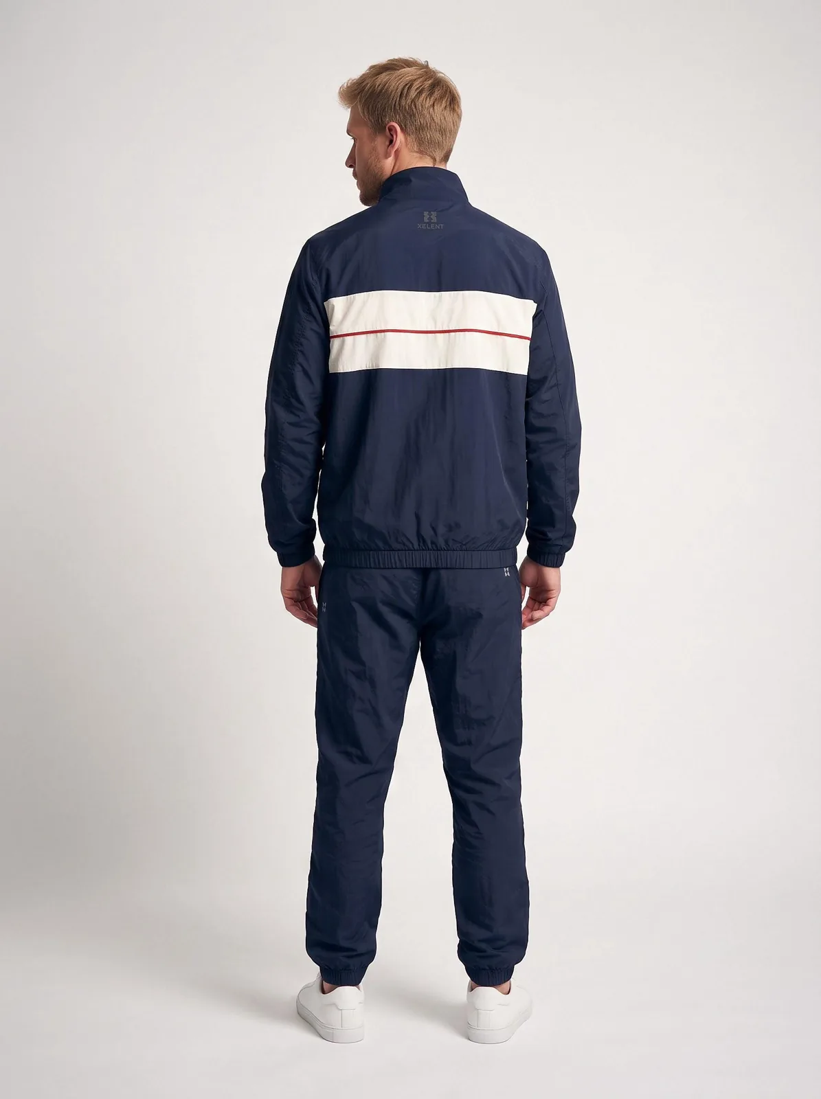 Navy and White Windbreaker Set, Custom Logo OEM Nylon Jacket and Pants Tracksuit, Unisex Manufacturer — back view
