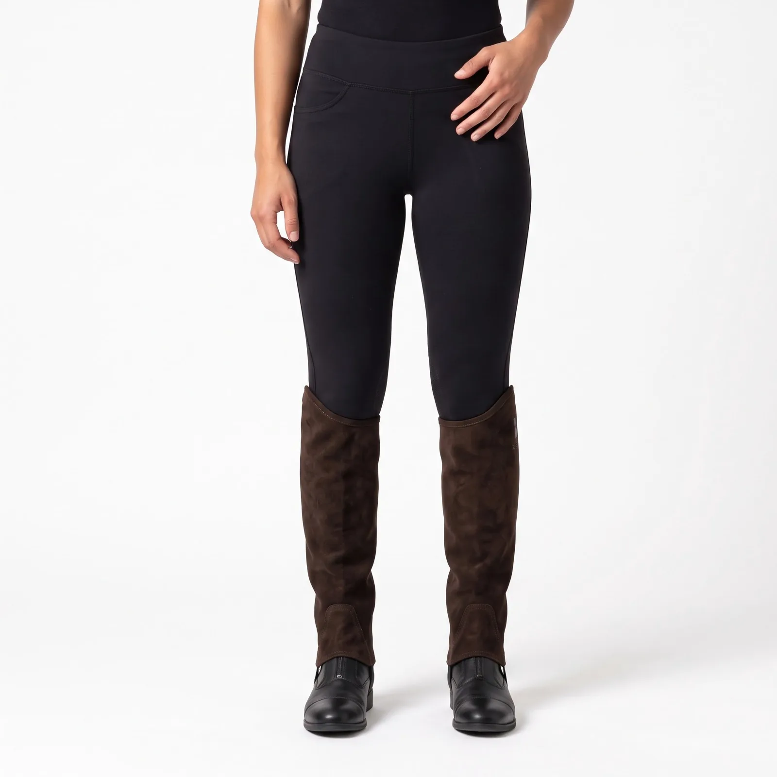 Suede Leather Half Chaps Cowhide Leather Zip Custom Logo OEM Wholesale — front view