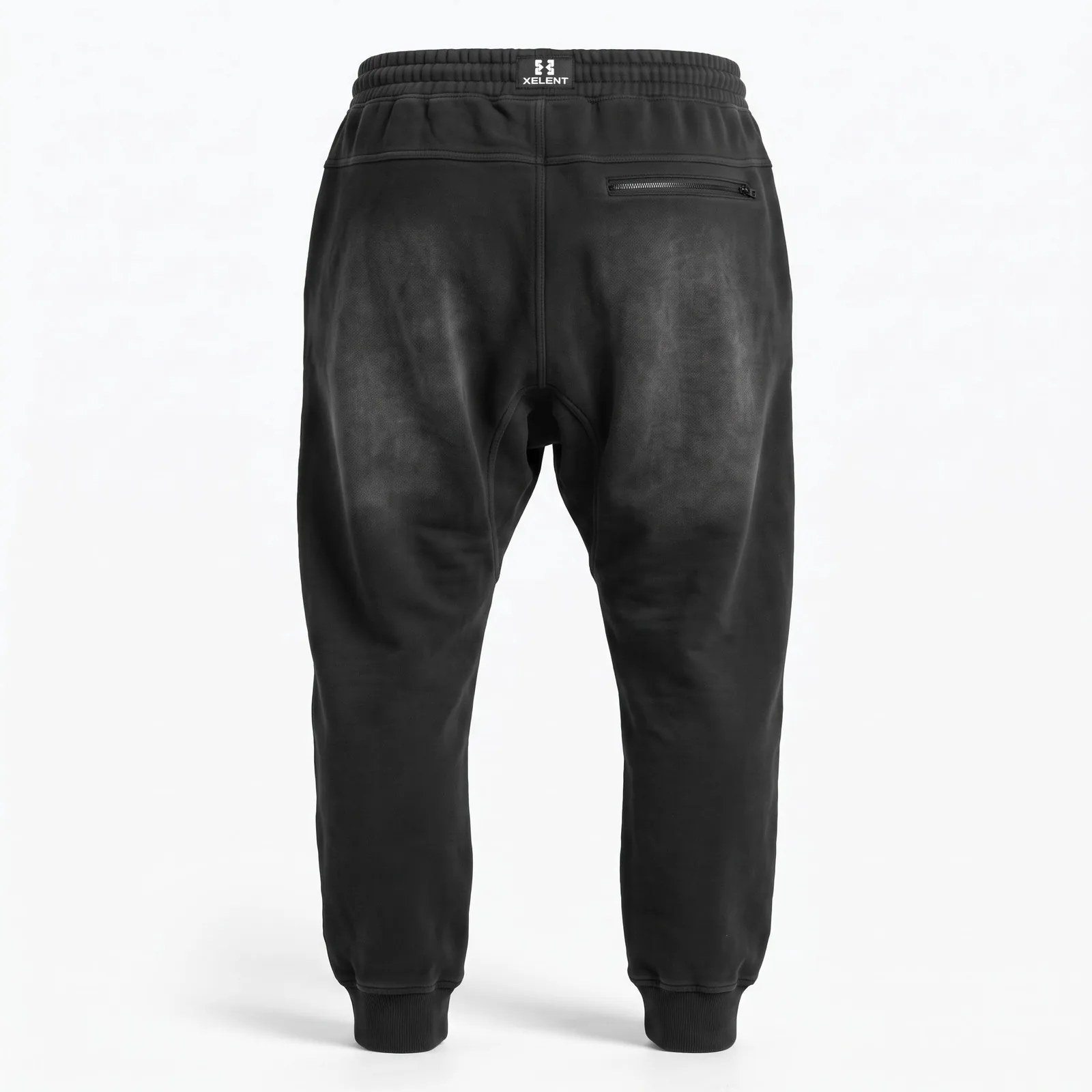 Custom Drop Crotch Sweatpants 400 GSM Sun Faded Heavyweight Fleece Tapered Black Streetwear OEM Wholesale — back view