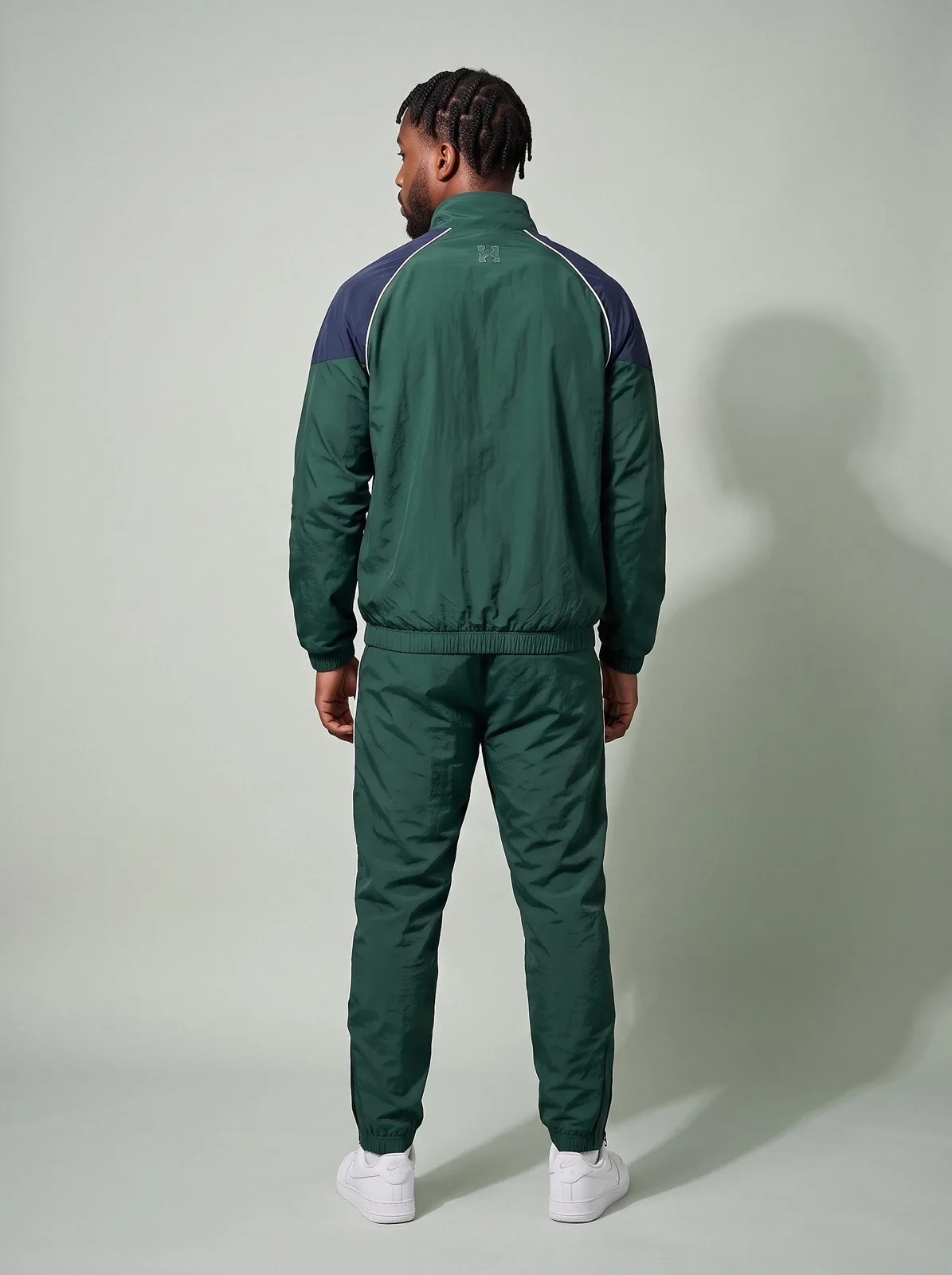 Bottle Green and Navy Windbreaker Set, Custom Logo OEM Nylon Jacket and Pants Tracksuit, Unisex Manufacturer — back view