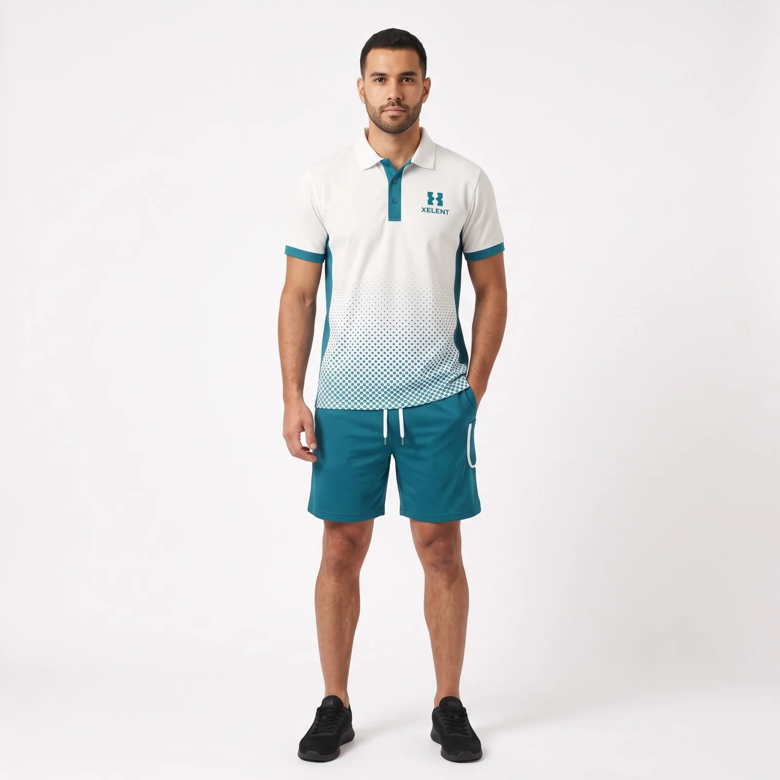 Men's Pickleball Polo and Shorts Set Polyester Sublimated Pockets Embroidered Custom Logo OEM Wholesale — front view