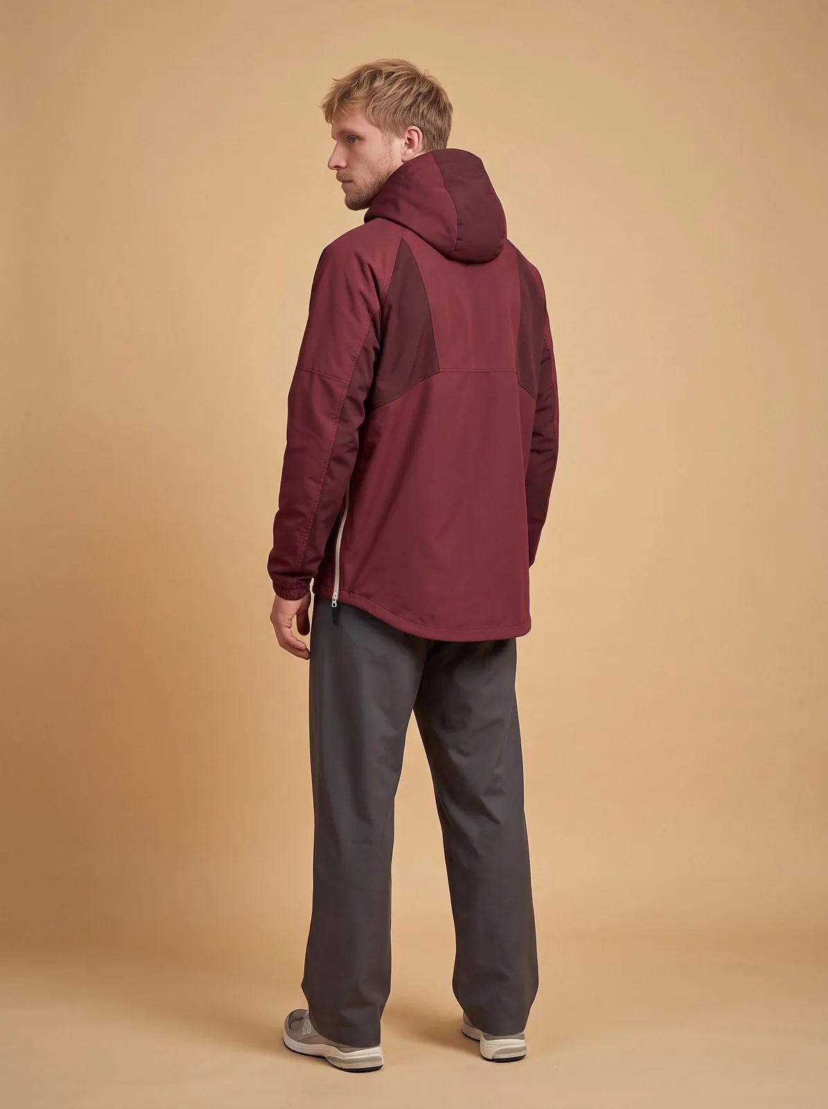 Burgundy and Navy Longline Anorak, Custom Logo OEM Ripstop Anorak, Unisex Streetwear Factory — back view