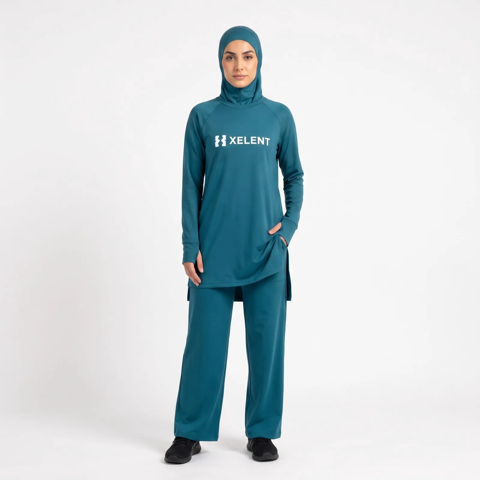 Modest Sportswear Set Stretch Pockets Stretch Custom Logo OEM Wholesale — front view