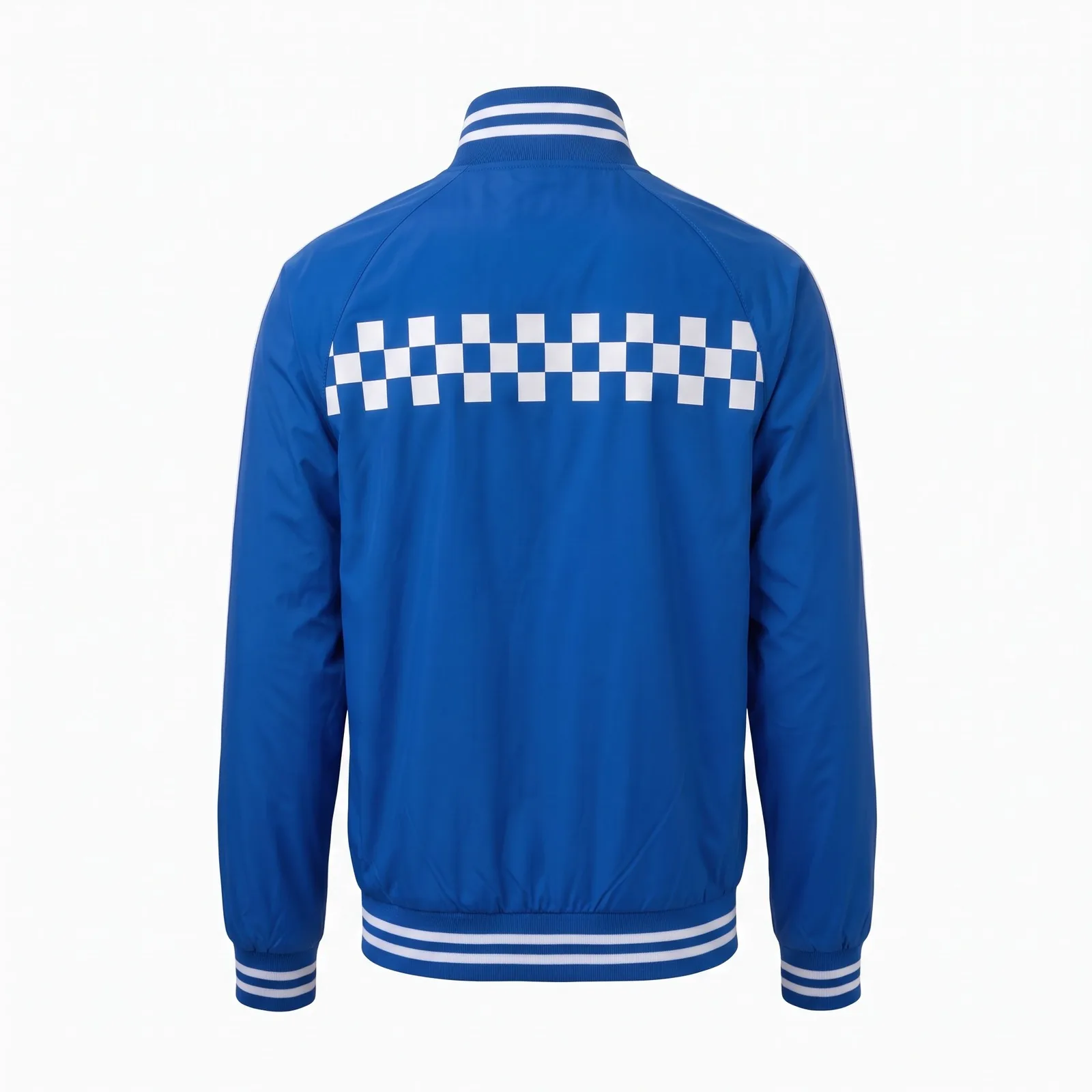 Custom Track Jacket Nylon Raglan Stripe Chequered Band Embroidered Racing Streetwear Jacket OEM Wholesale — back view