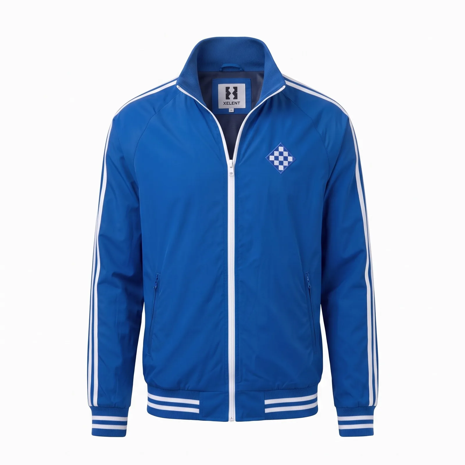 Custom Track Jacket Nylon Raglan Stripe Chequered Band Embroidered Racing Streetwear Jacket OEM Wholesale — front view