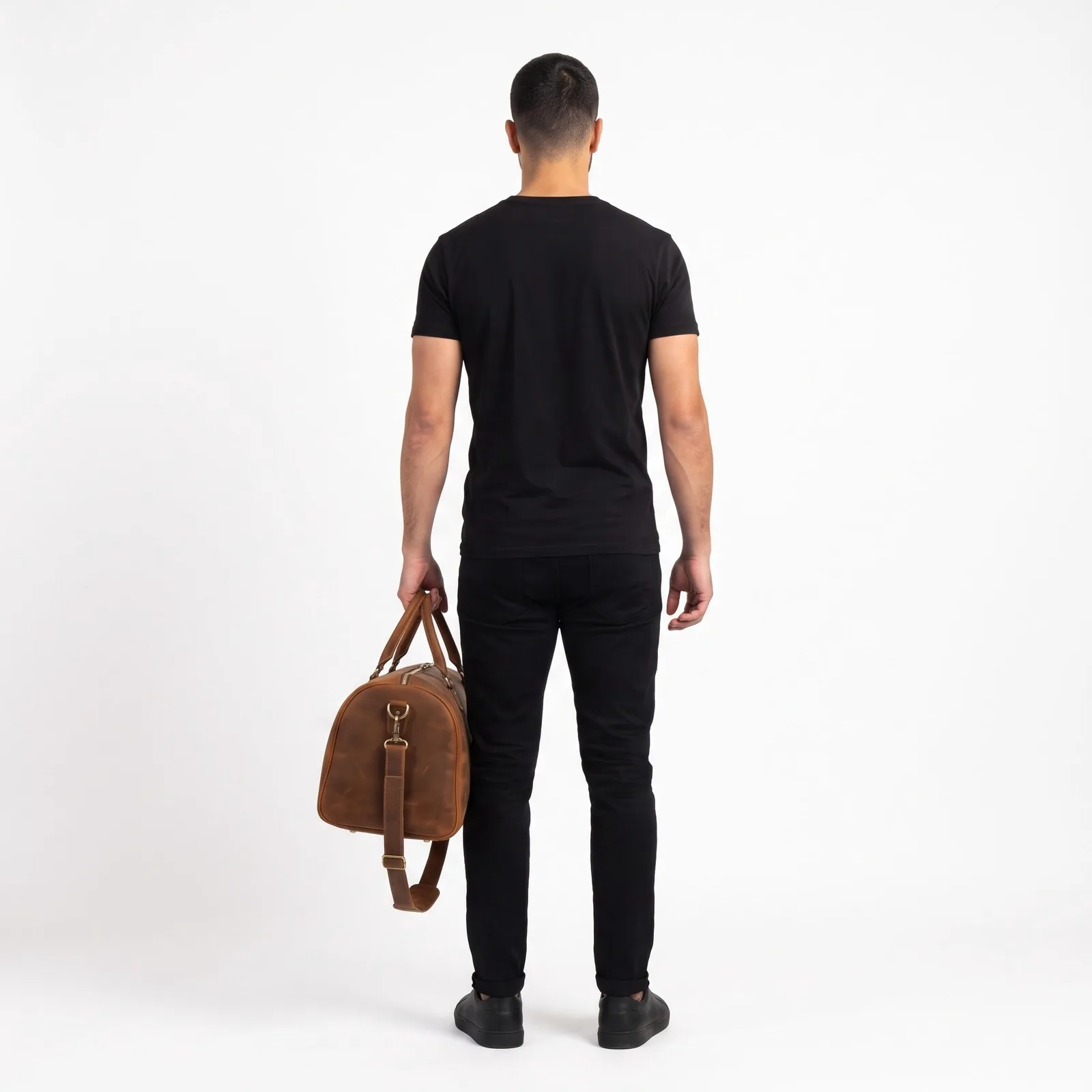 Crazy-Horse Leather Weekender Duffel Cowhide Leather Zip Pockets Lined Custom Logo OEM Wholesale — back view