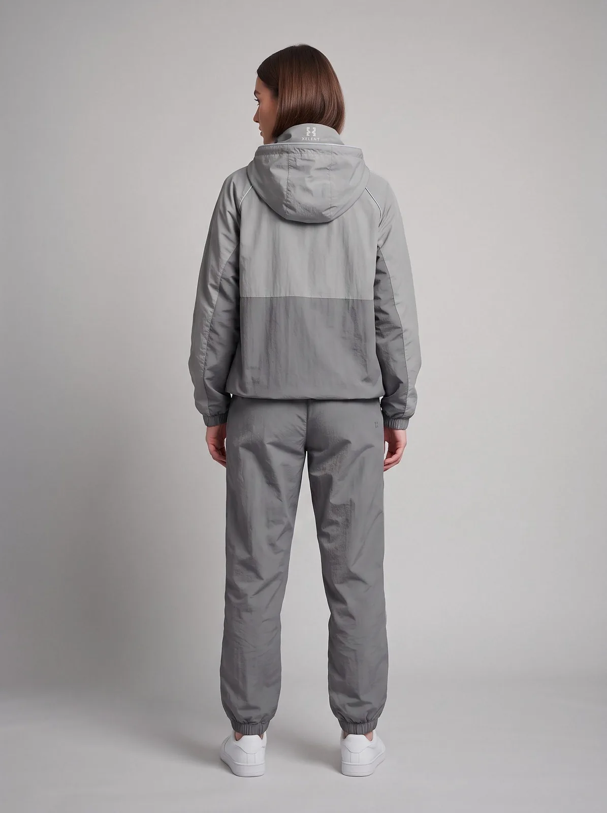 Fog Grey Windbreaker Set, Custom Logo OEM Nylon Jacket and Pants Tracksuit, Unisex Manufacturer — back view