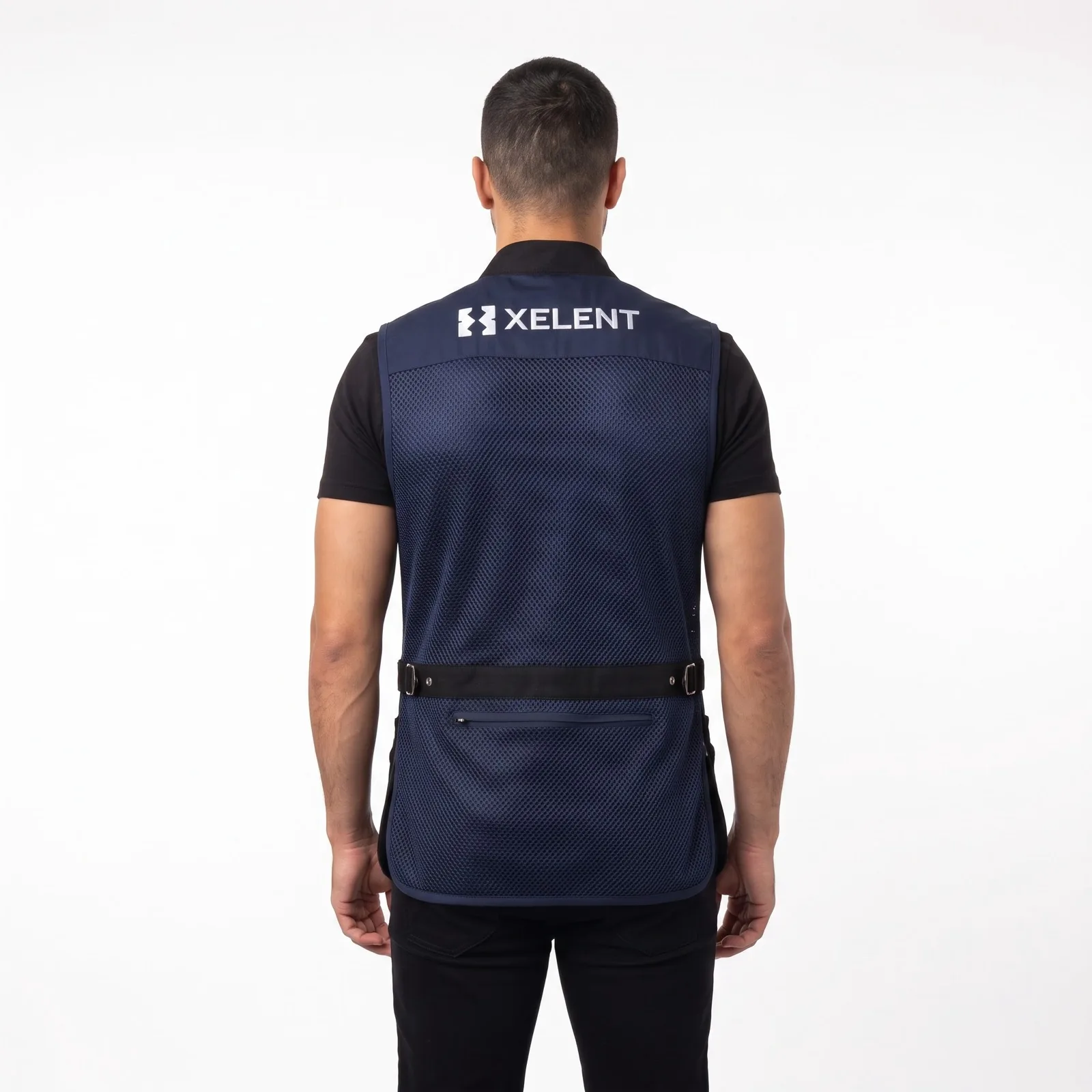 Clay Shooting Vest Suede Zip Pockets Embroidered Custom Logo OEM Wholesale — back view