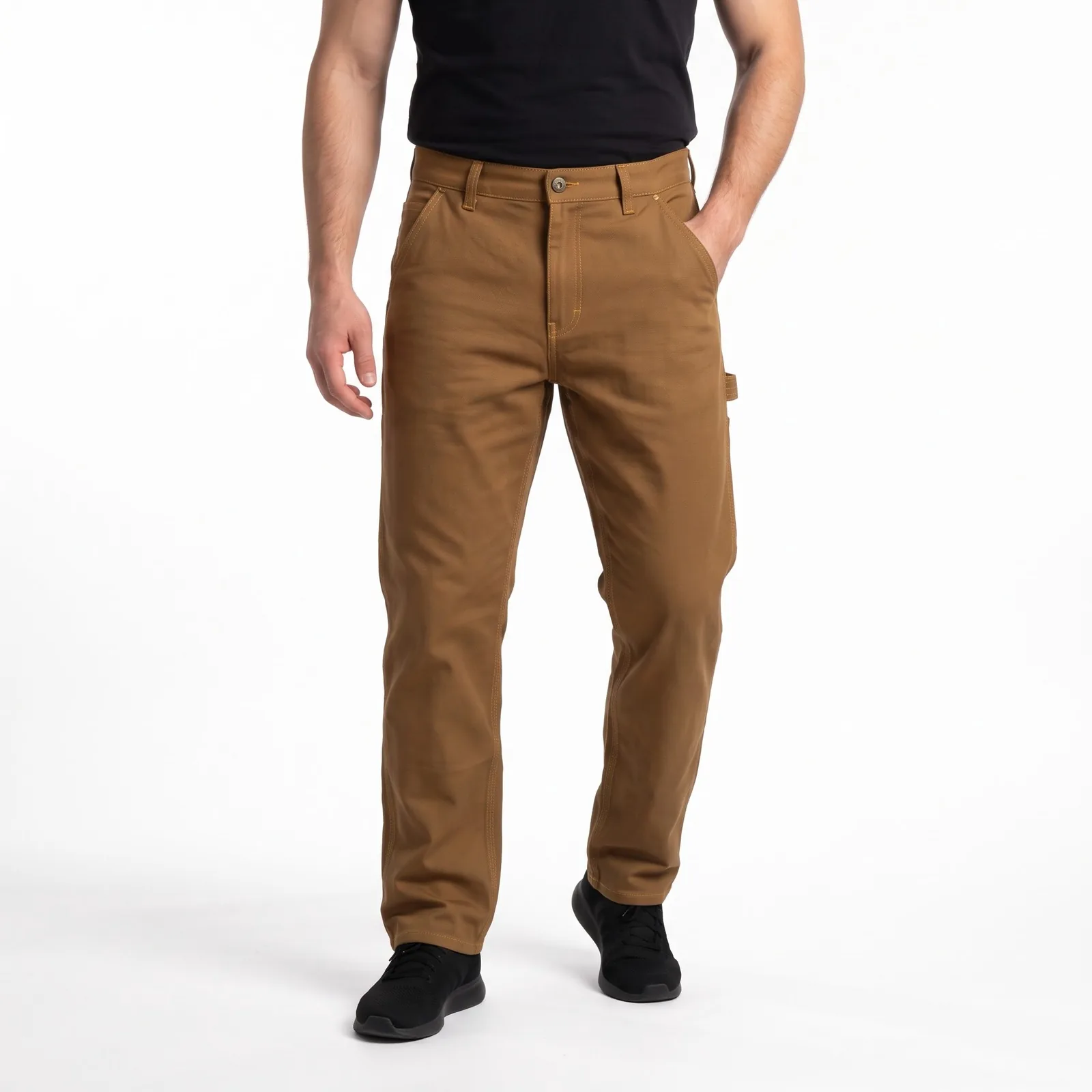 Canvas Carpenter Pants Cotton Canvas Zip Pockets Embroidered Custom Logo OEM Wholesale — front view