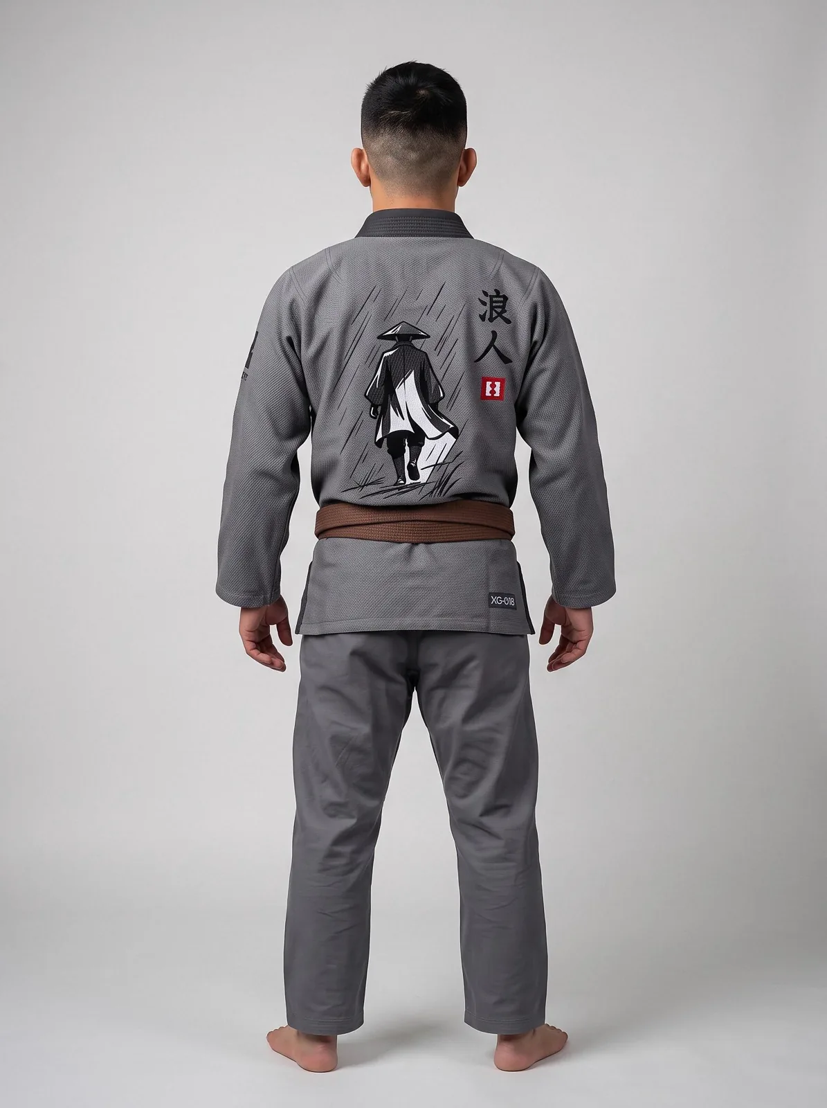 Grey BJJ Gi, Custom OEM 450 GSM Pearl Weave Jiu Jitsu Kimono, Wholesale Manufacturer — back view