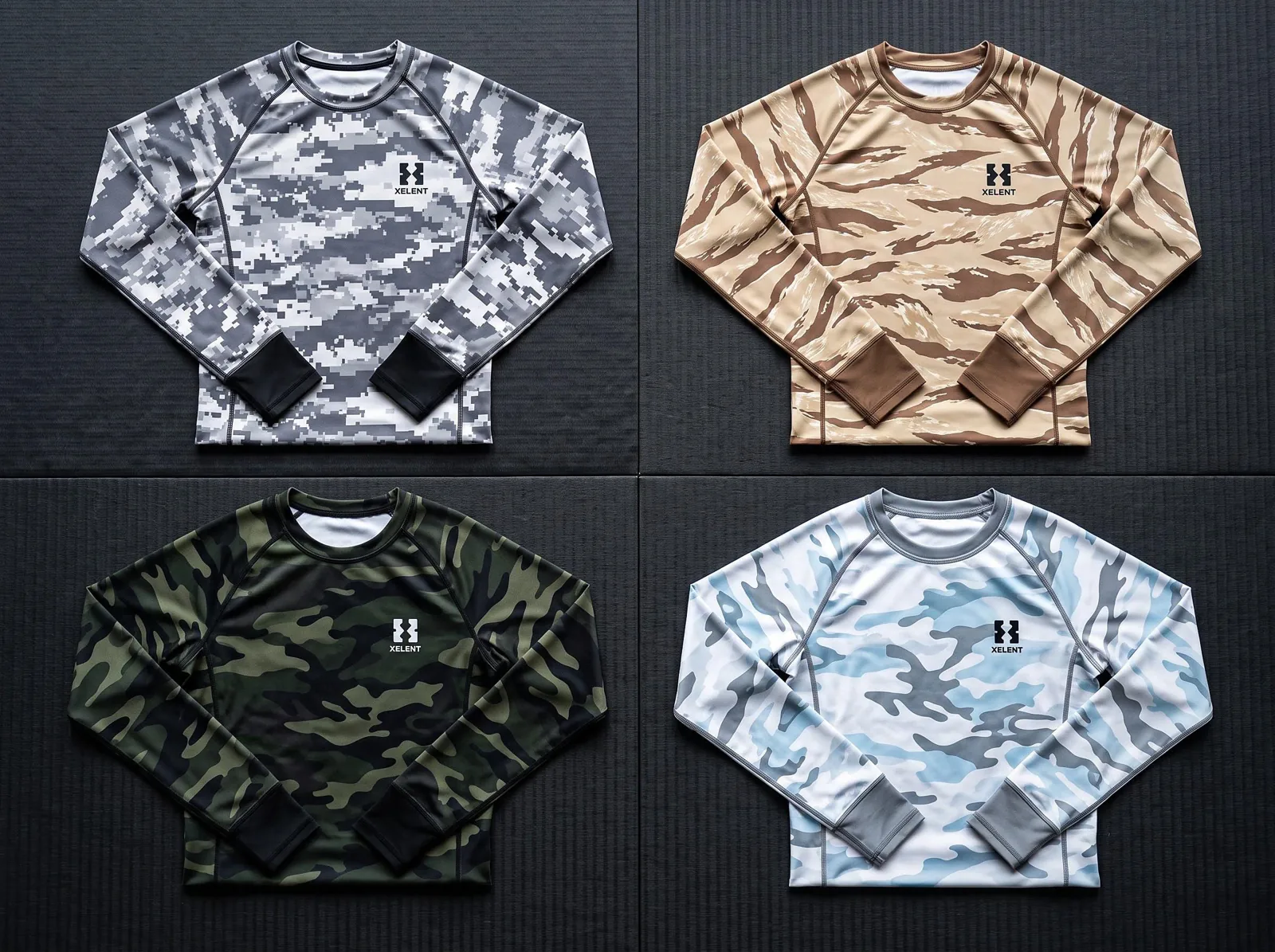 Camo BJJ Rashguard Collection, Sublimated Custom BJJ Rash Guard, Wholesale OEM MMA Compression Shirt — front view