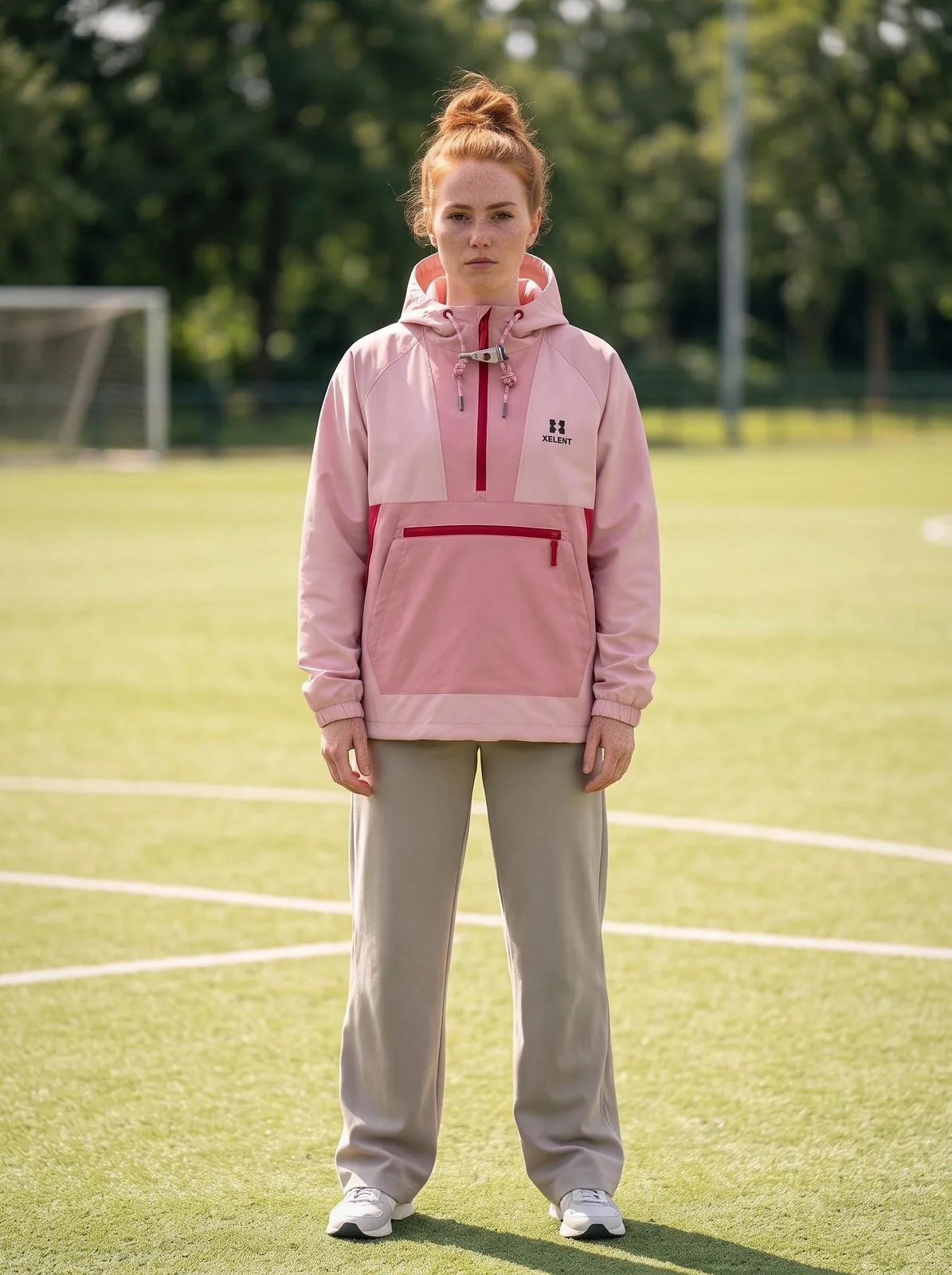 Powder Pink and Ivory Hooded Anorak, Custom Logo OEM Ripstop Anorak, Unisex Streetwear Factory — front view