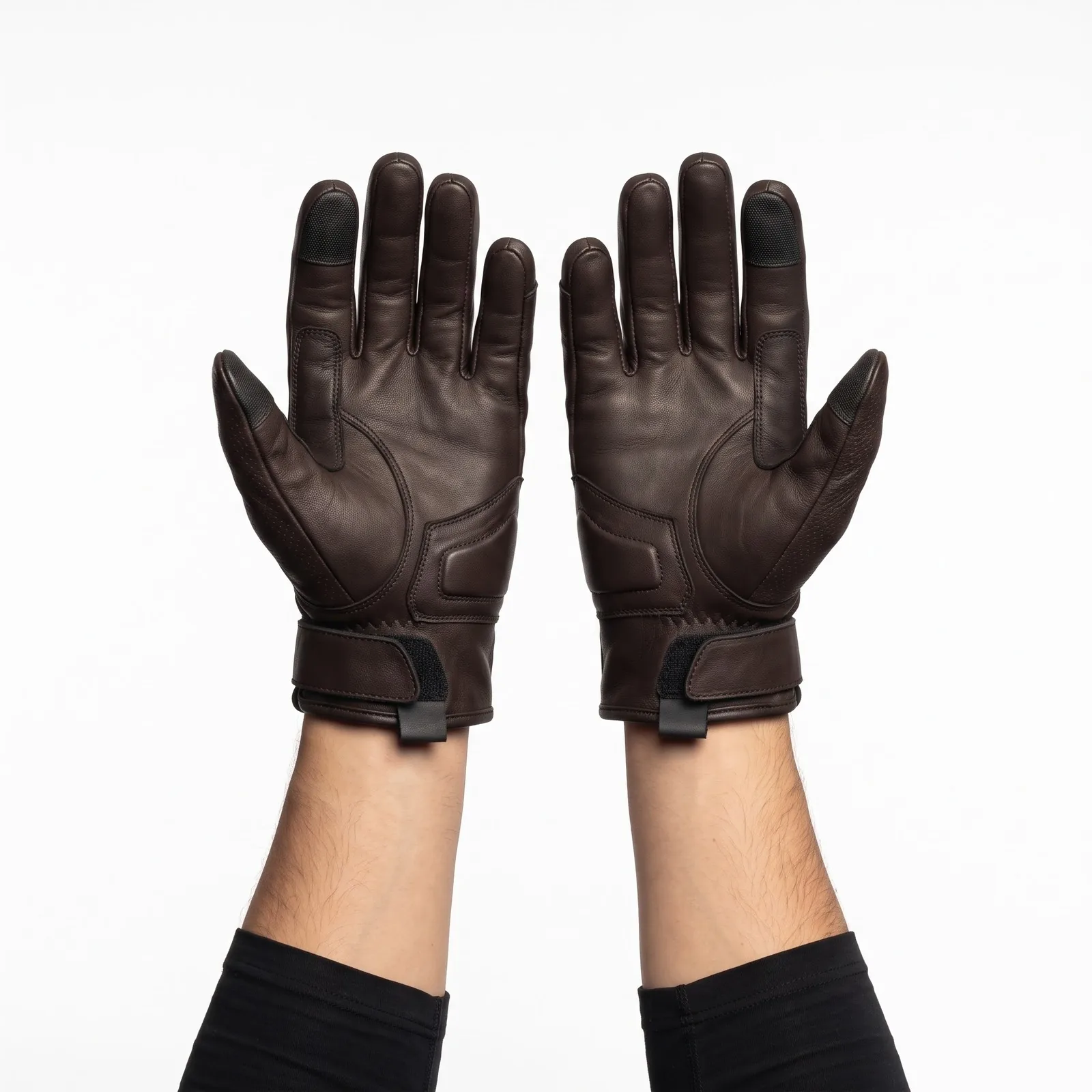 Motorcycle Leather Gloves Short Cuff Goatskin Perforated Knuckle Panel Riding Gloves Custom Logo OEM Wholesale — back view