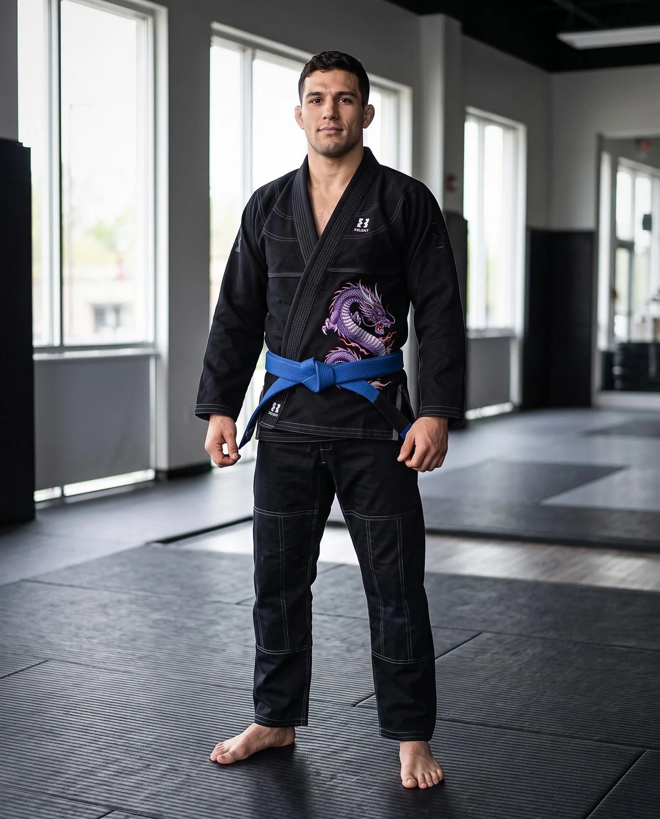 Black Dragon BJJ Gi and No Gi Set, Custom OEM Embroidered Gi plus Sublimated Rashguard and Spats, Wholesale — back view