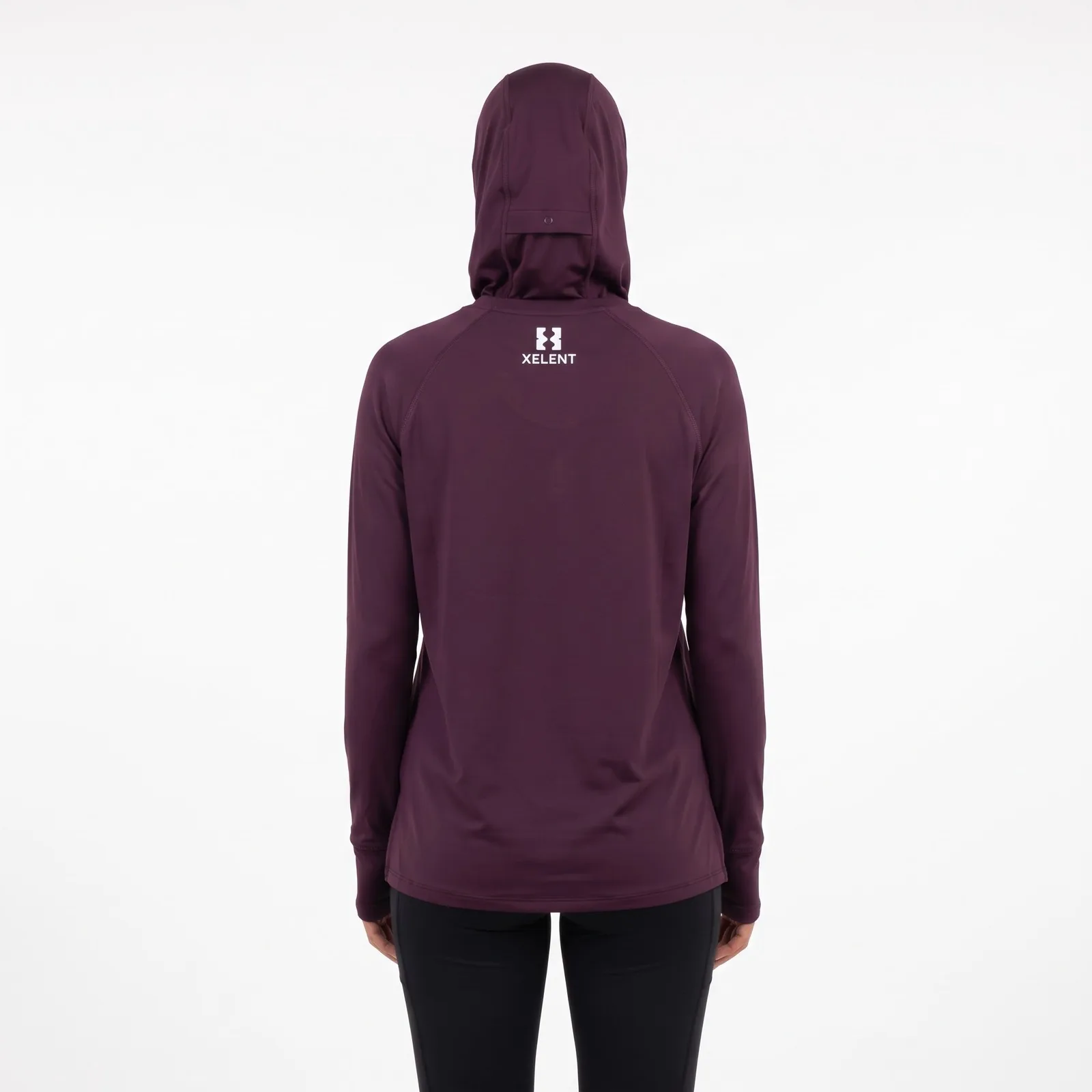Modest Long-Sleeve Sport Top with Integrated Hijab Polyester Spandex Custom Logo OEM Wholesale — back view