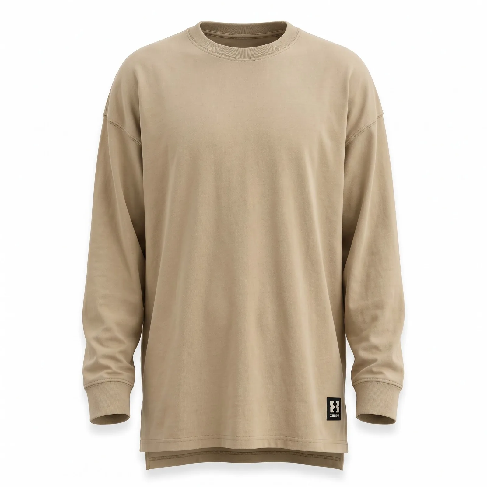 Custom Split Hem Long Sleeve T Shirt Oversized 240 GSM Washed Heavyweight Cotton Gym Tee OEM Wholesale — front view