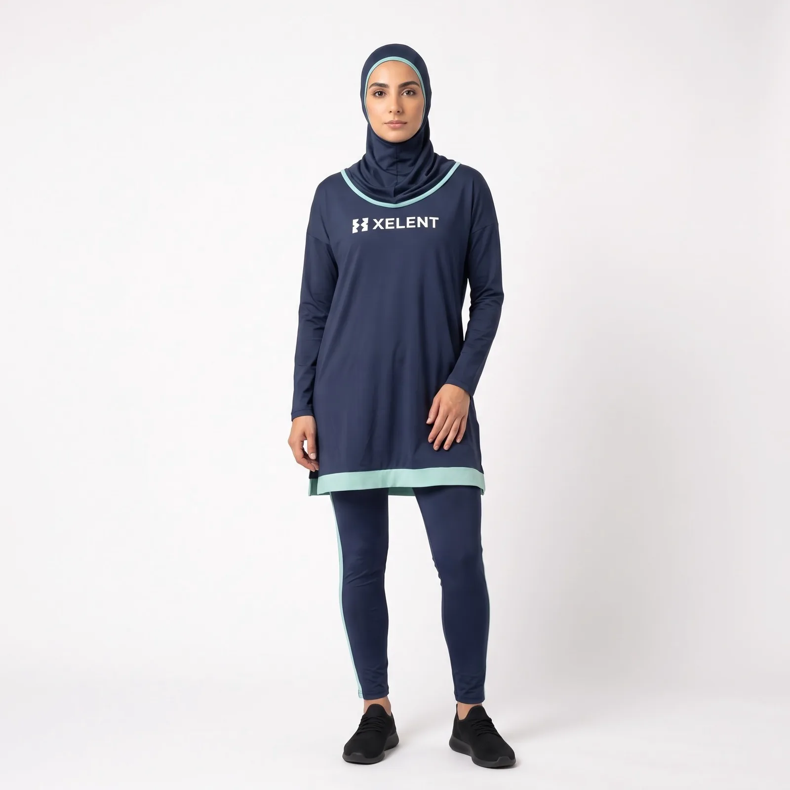 Modest Swim-Sport Set with Hijab Polyester Spandex Custom Logo OEM Wholesale — front view