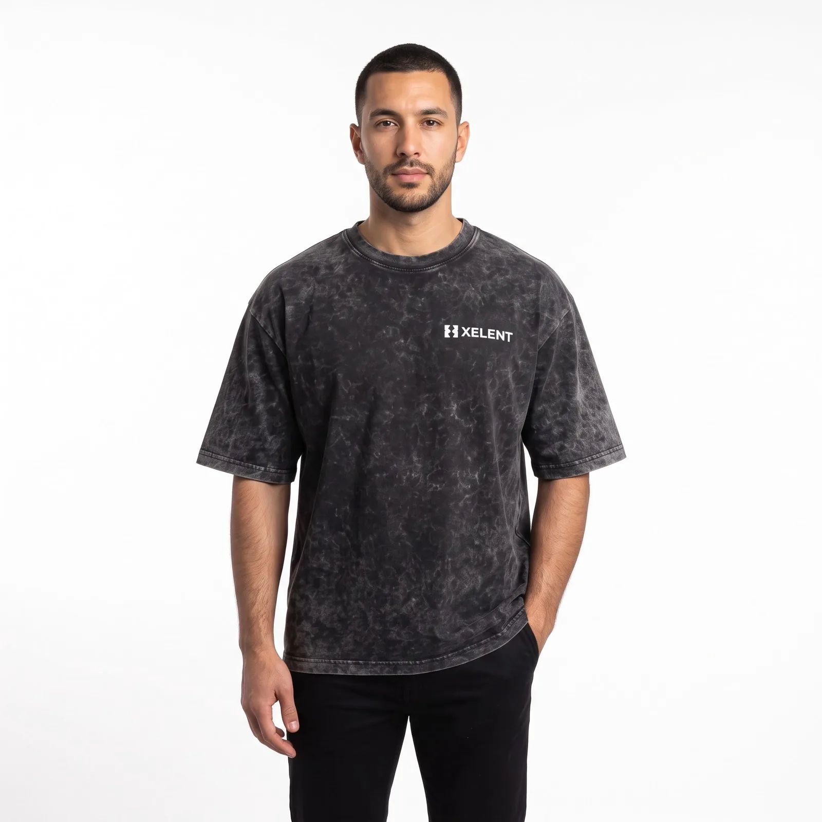 Acid-Wash Boxy Heavyweight Tee Cotton Custom Logo OEM Wholesale — front view