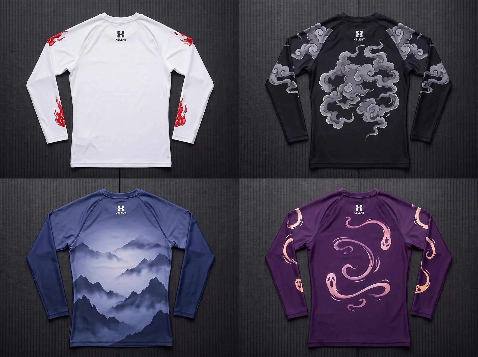 Japanese Yokai BJJ Rashguard Collection, Sublimated Custom BJJ Rash Guard, Wholesale OEM MMA Compression Shirt — back view