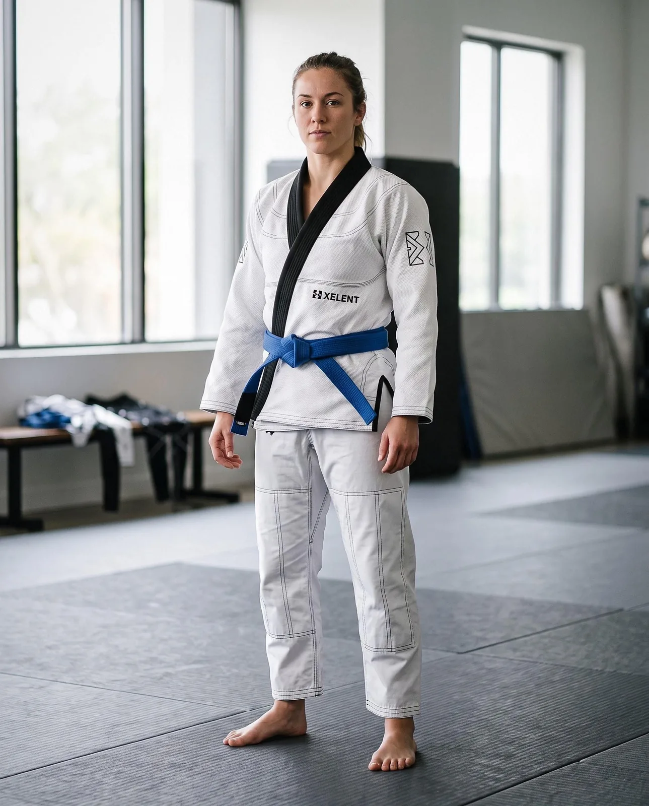White and Black Lapel BJJ Gi and No Gi Set, Custom OEM Embroidered Gi plus Sublimated Rashguard and Spats, Wholesale — back view