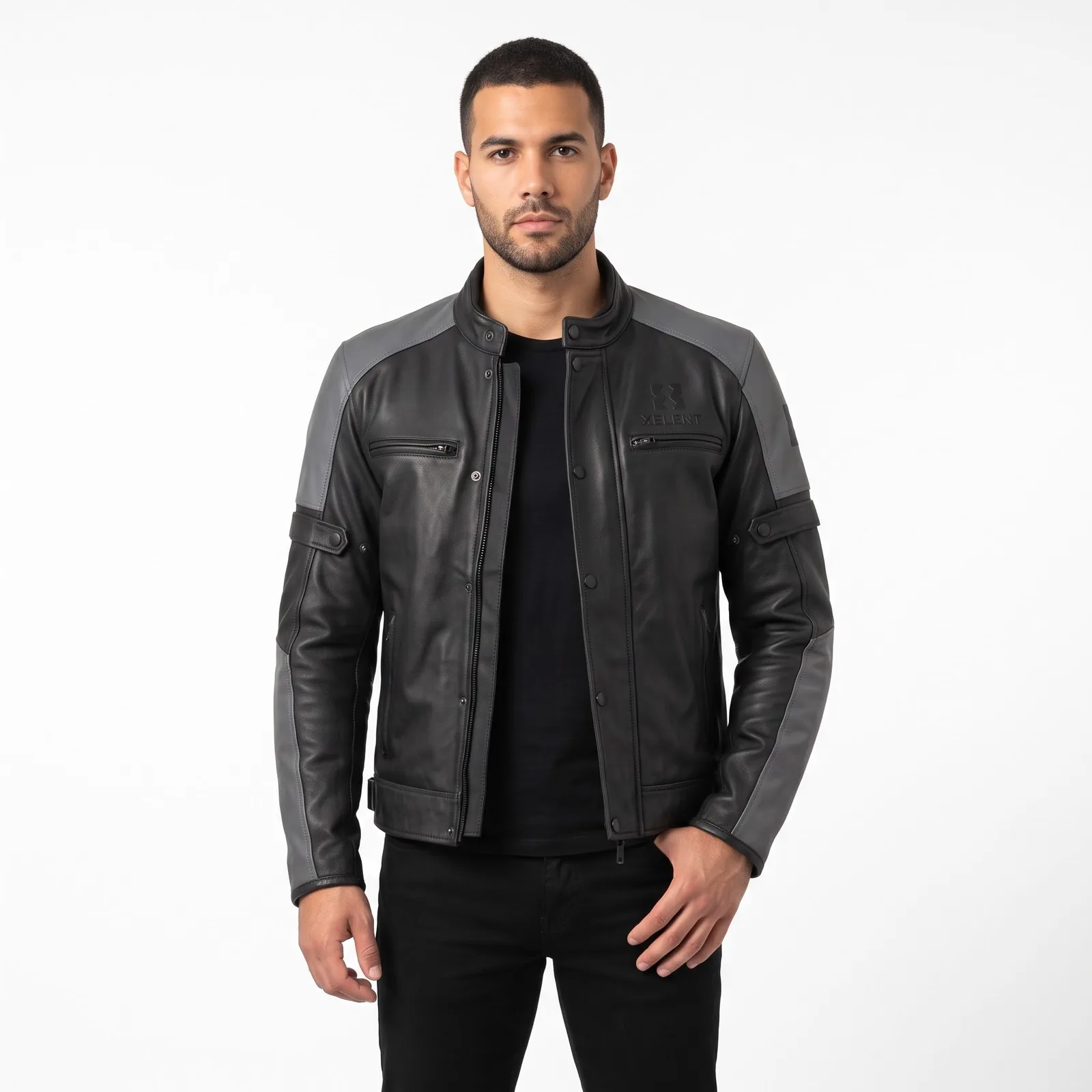 Motorcycle Leather Jacket Men Touring Cowhide Vents Removable Liner Armour Pockets Custom Logo OEM Wholesale — front view