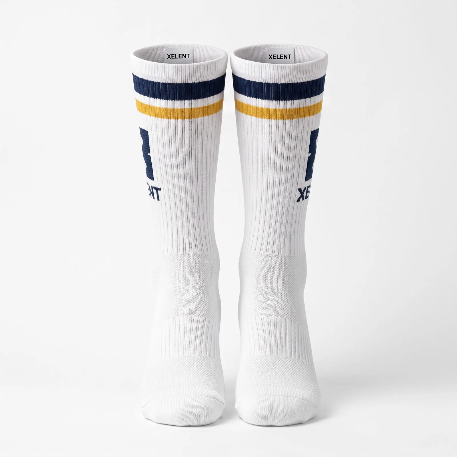 Custom Basketball Socks Cushioned Team Crew Sports Socks with Stripes OEM Wholesale — front view