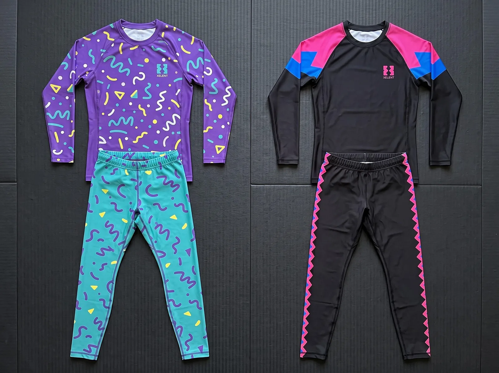 Retro 90s No Gi Set, Sublimated BJJ Rashguard and Spats, Custom OEM Grappling Wholesale — front view
