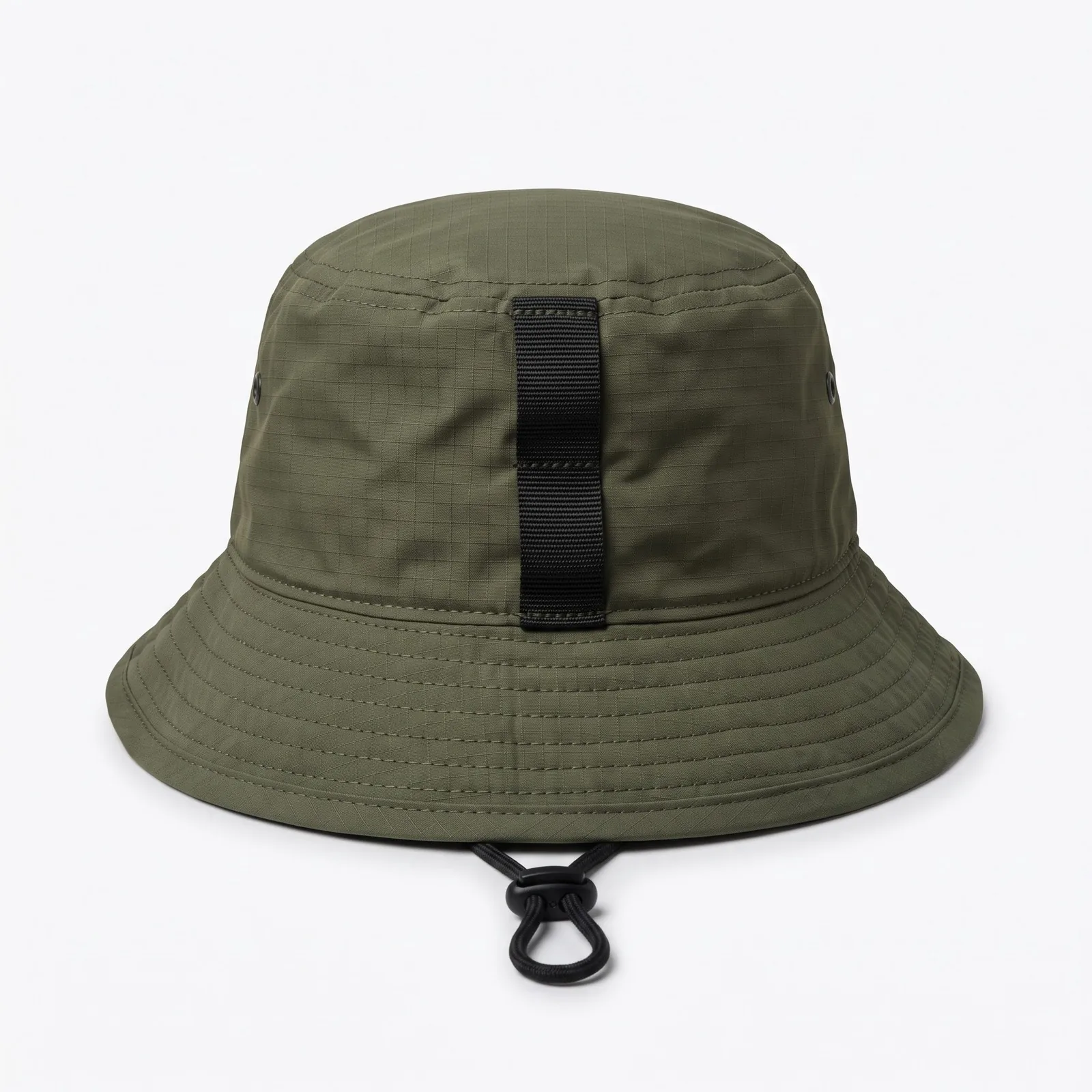 Custom Bucket Hat Nylon Ripstop Chin Cord Metal Eyelets Heat Transfer Emblem Outdoor Hat OEM Wholesale — back view