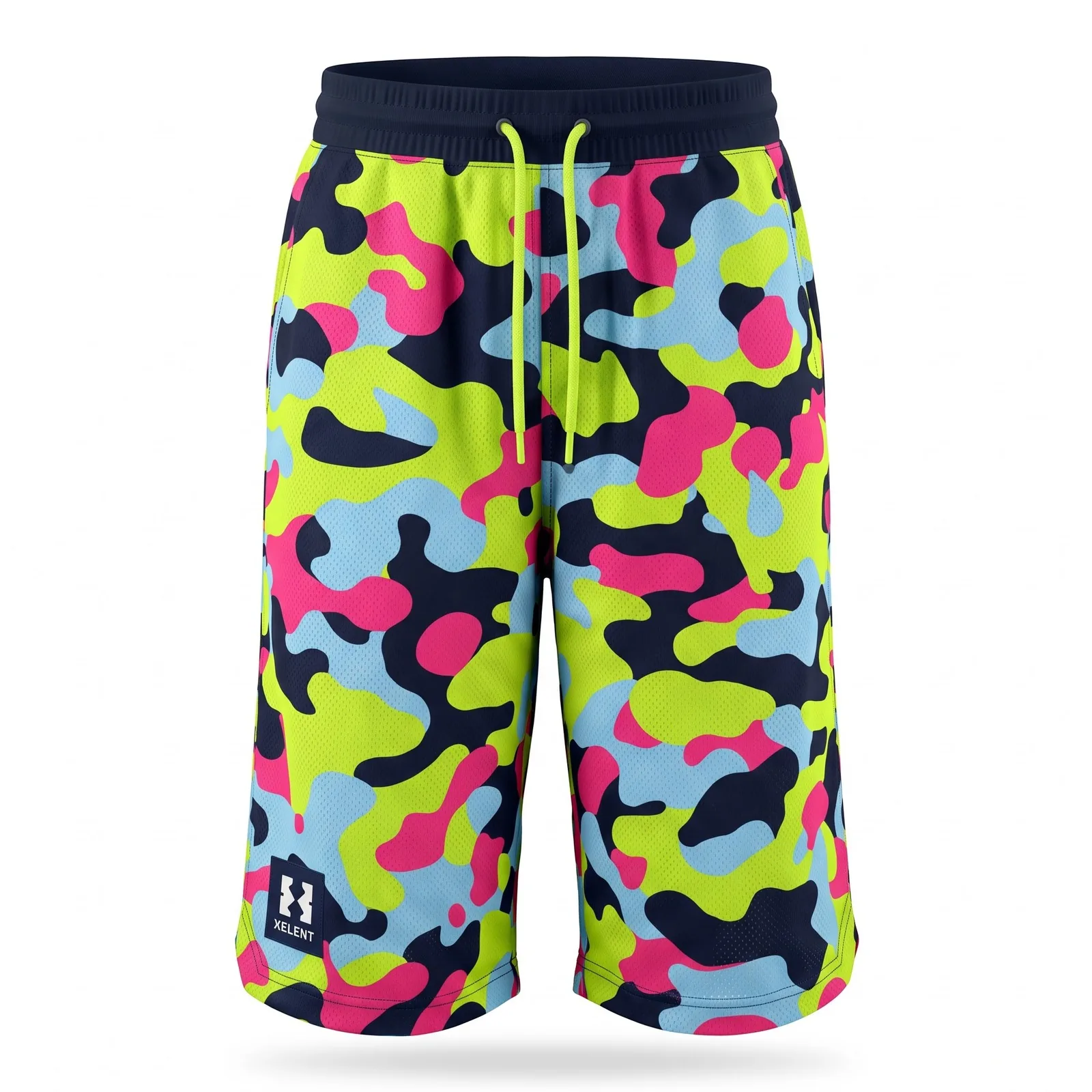 Custom Neon Camo Basketball Shorts Sublimated Mesh Streetwear Shorts OEM Wholesale — front view