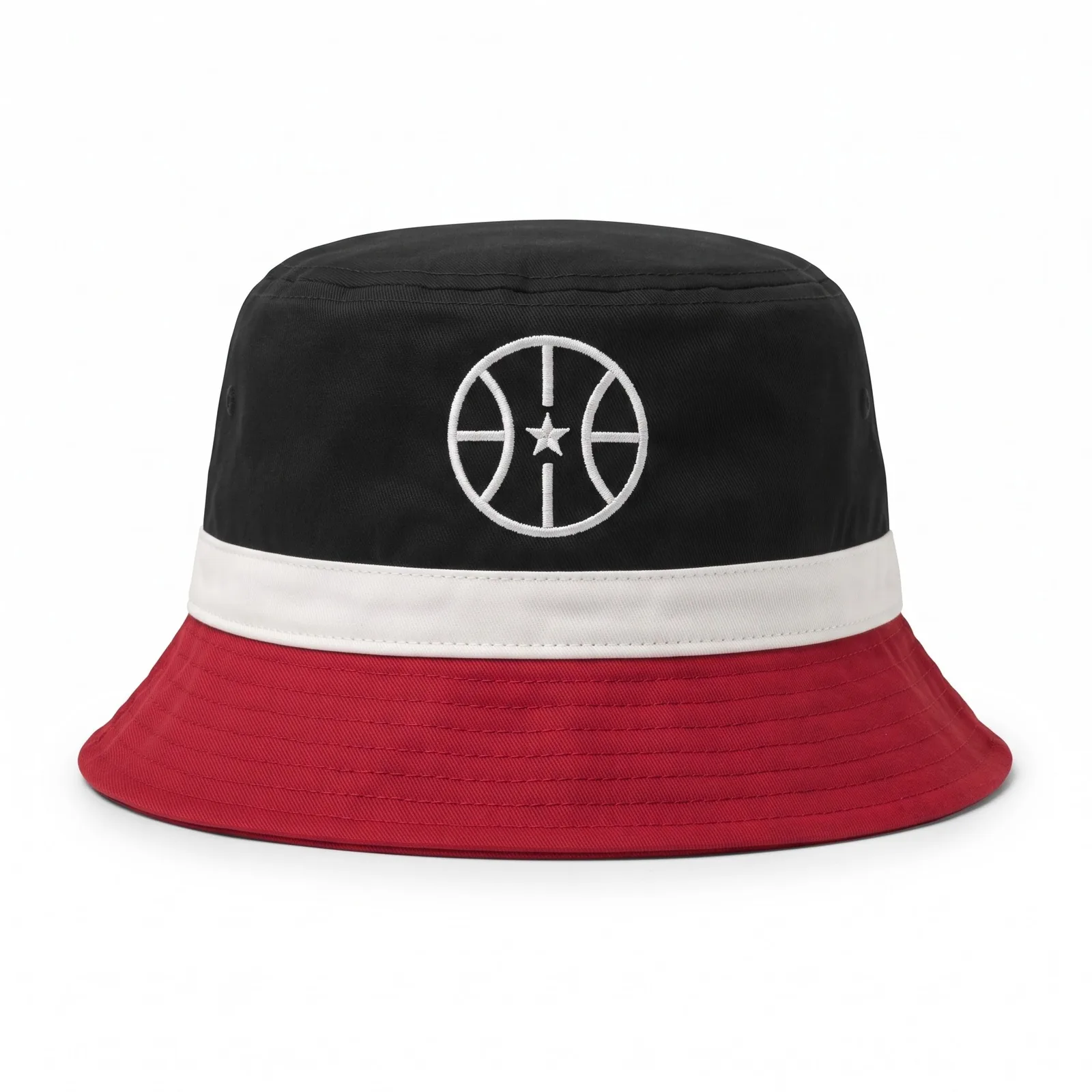 Custom Bucket Hat Colour Block Cotton Twill Embroidered Emblem Basketball Streetwear Hat OEM Wholesale — front view