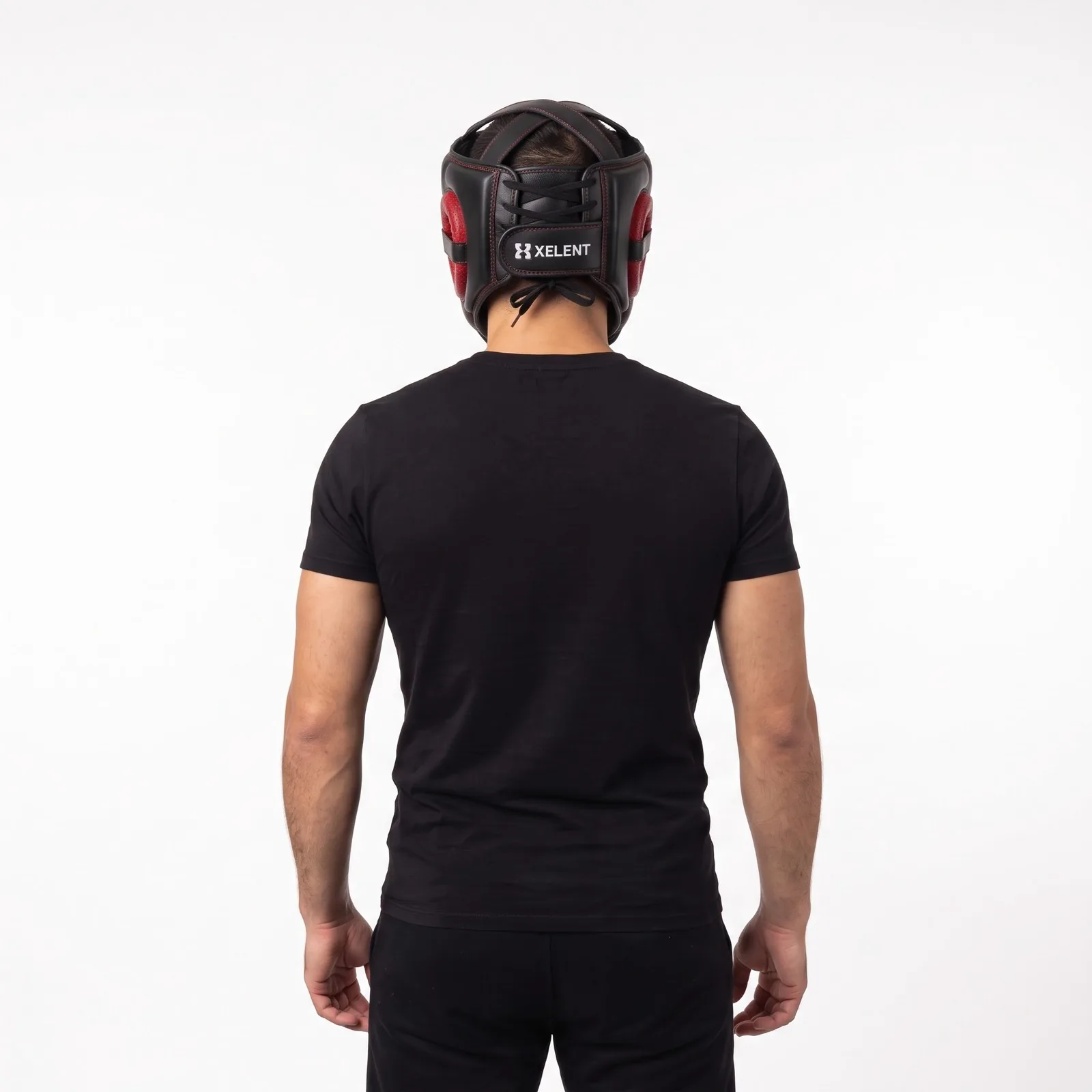 Open-Face Boxing Headgear Genuine Leather Embroidered Custom Logo OEM Wholesale — back view