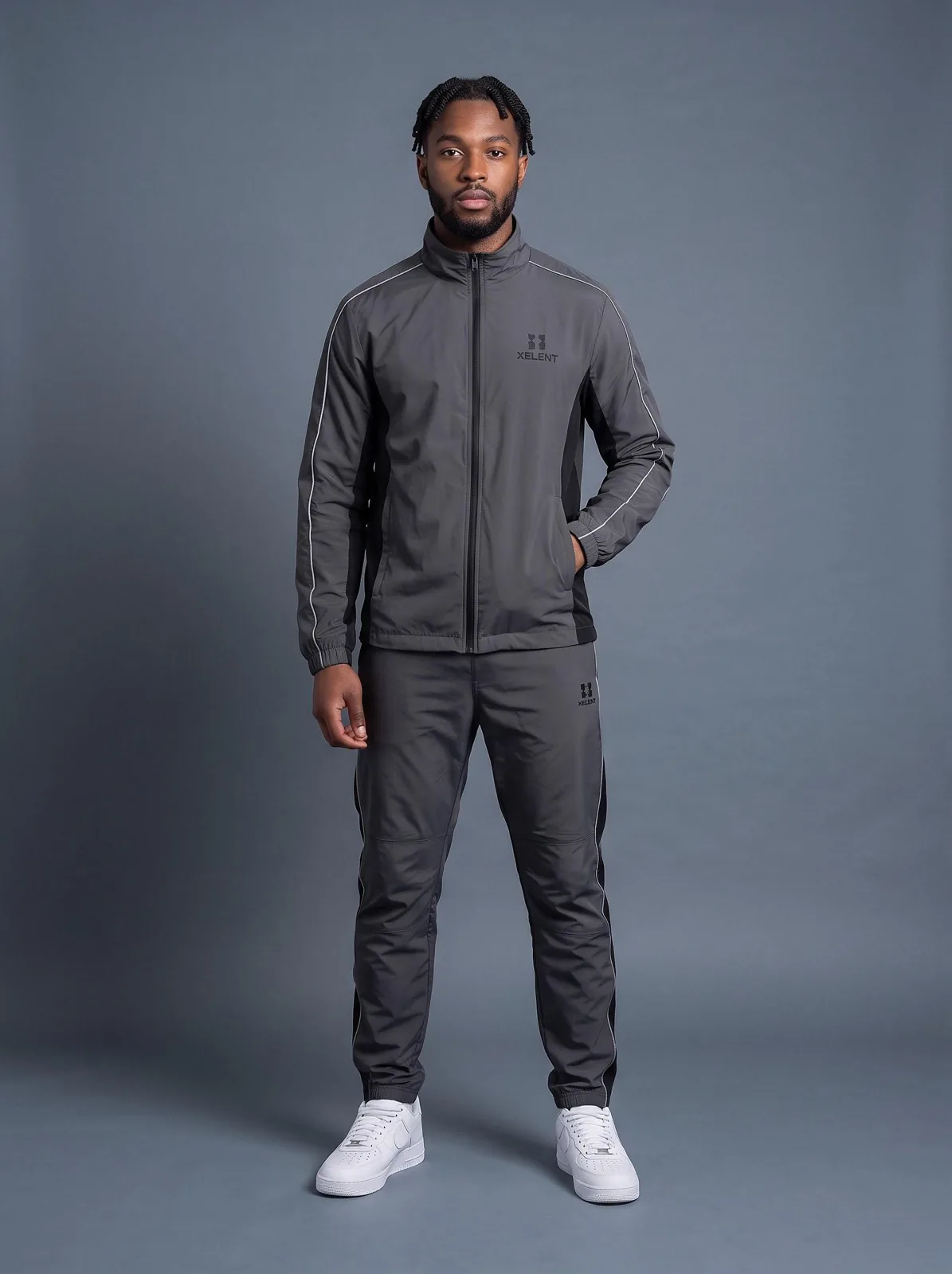 Graphite Windbreaker Set, Custom Logo OEM Nylon Jacket and Pants Tracksuit, Unisex Manufacturer — front view
