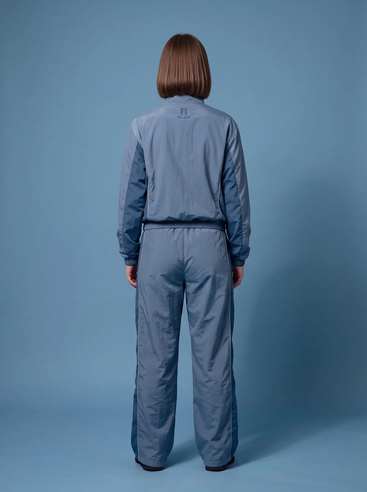 Steel Blue Windbreaker Set, Custom Logo OEM Nylon Jacket and Pants Tracksuit, Unisex Manufacturer — back view