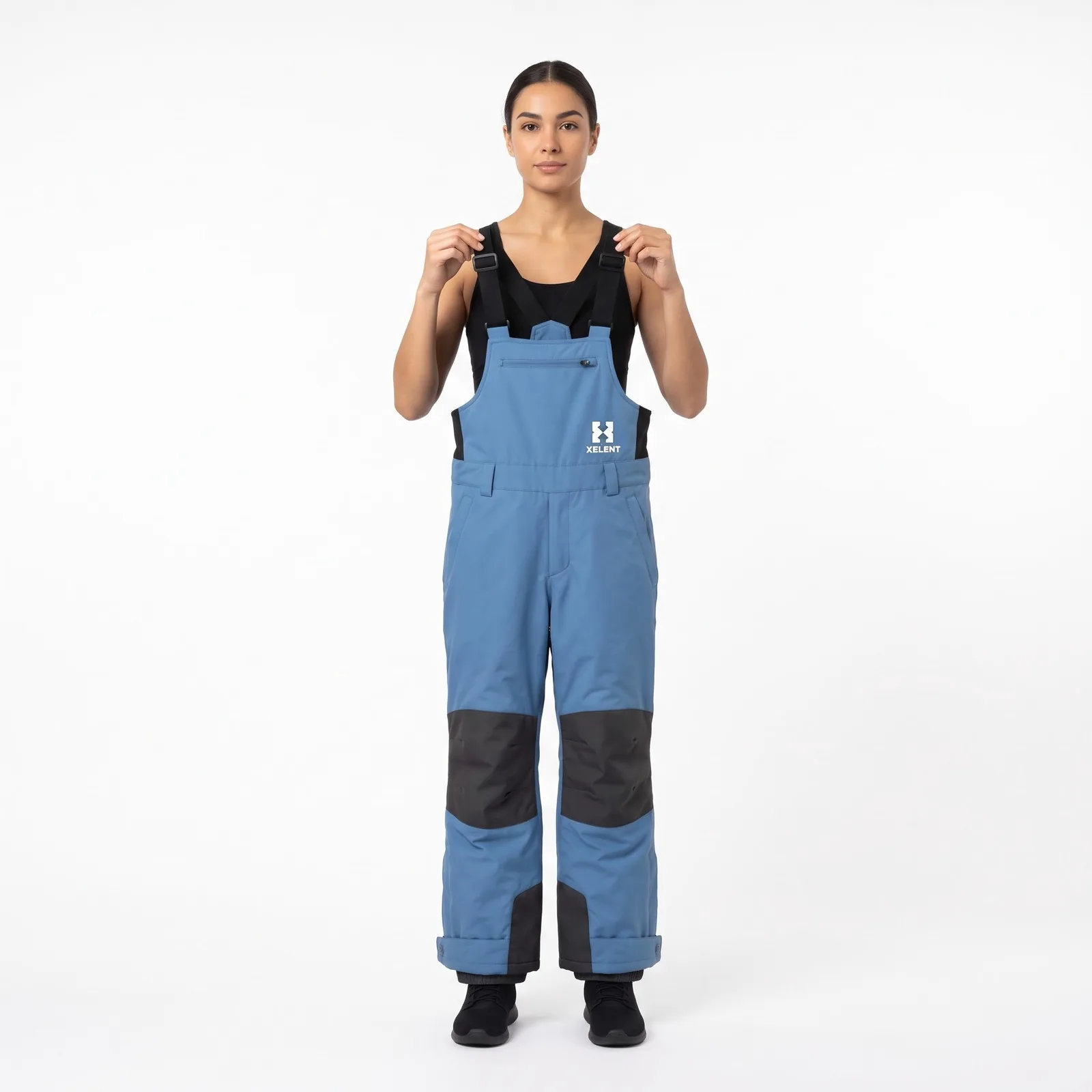 Kids' Insulated Snow Bib Pants Laminated Shell Zip Pockets Taped Seams Custom Logo OEM Wholesale — front view