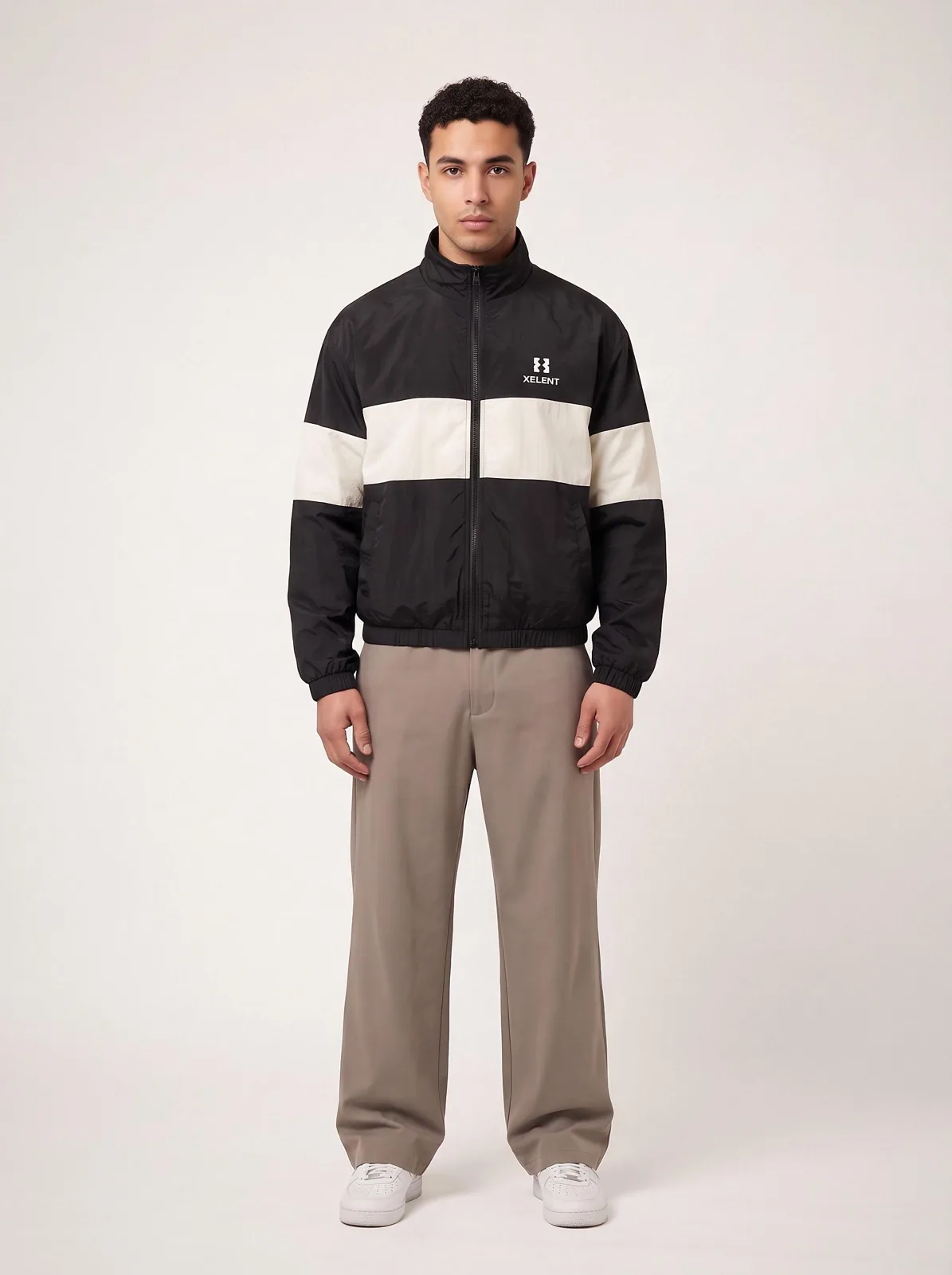 Black Cropped Track Jacket, Custom OEM Oversized Nylon Jacket, Unisex Streetwear Manufacturer — front view
