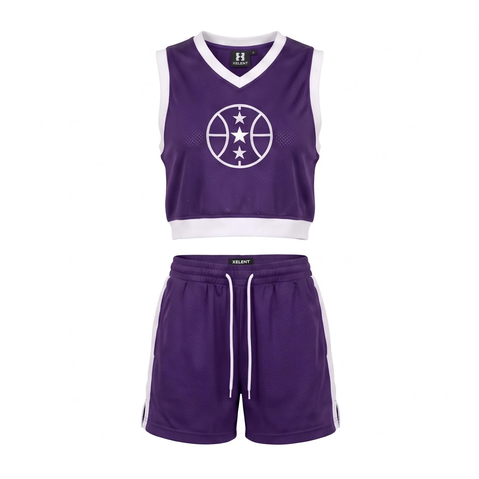 Custom Women Cropped Mesh Jersey and Shorts Set Eyelet Mesh Basketball Fashion Set OEM Wholesale — front view