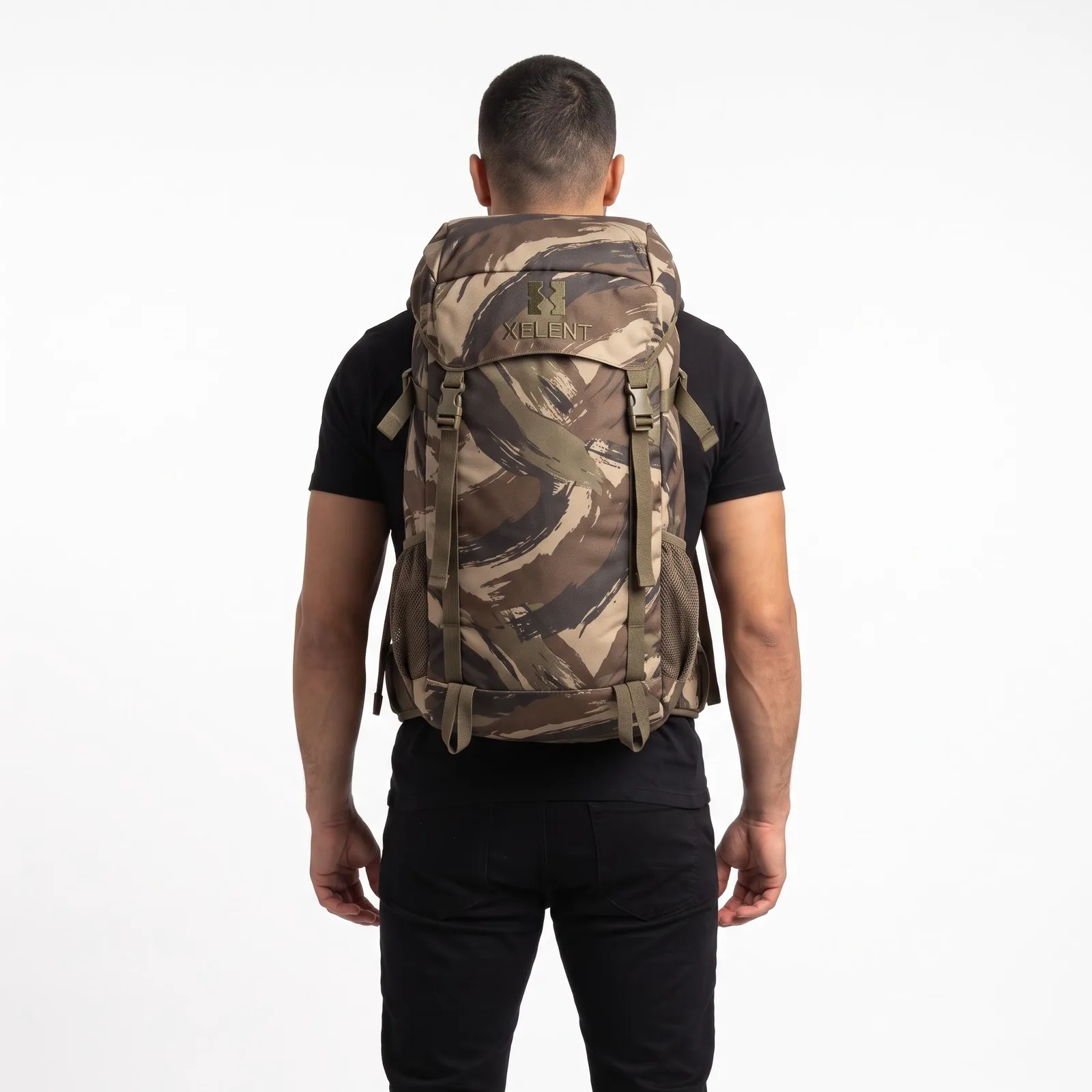 Hunting Daypack Shell Polyester Sublimated Zip Pockets Custom Logo OEM Wholesale — back view