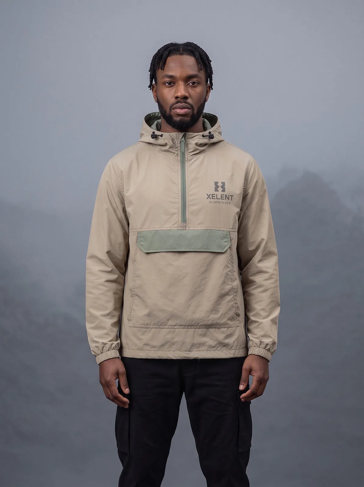 Sand Gorpcore Half Zip, Custom OEM Oversized Nylon Jacket, Unisex Streetwear Manufacturer — front view